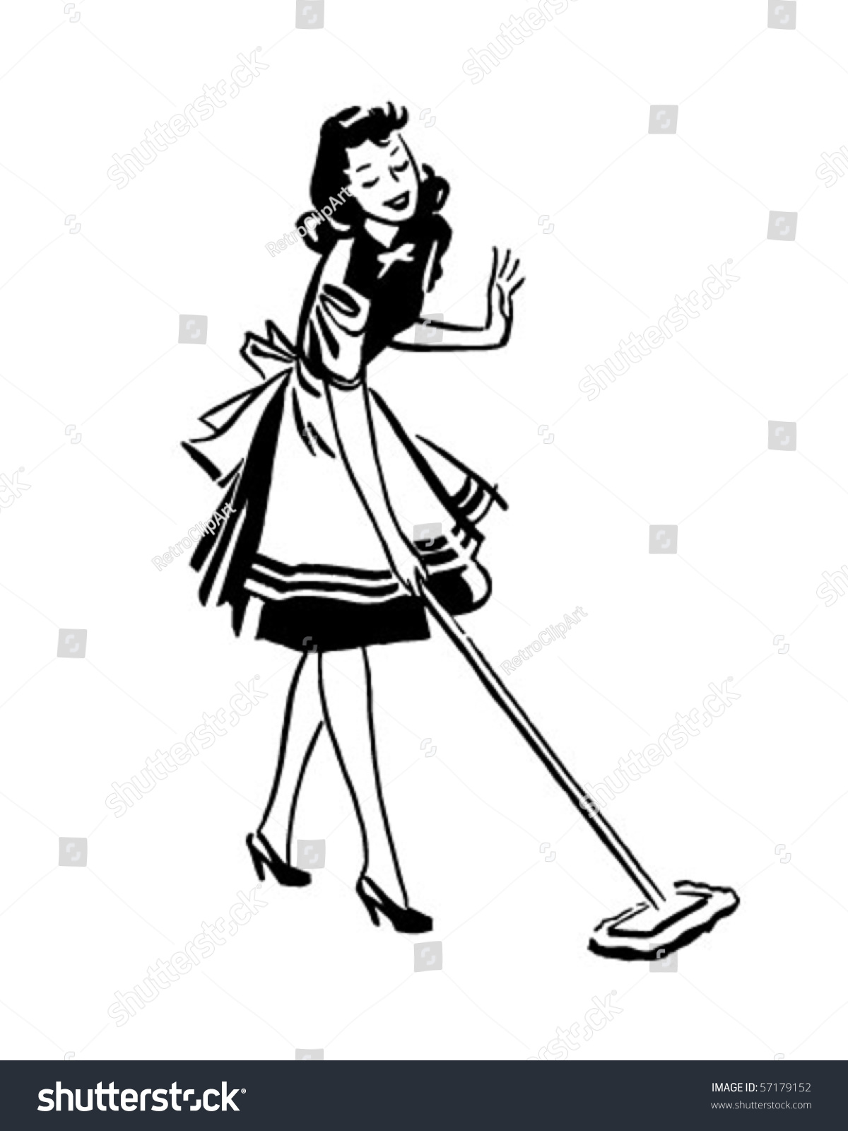 SVG of Woman Mopping Floor - Retro Clip Art svg