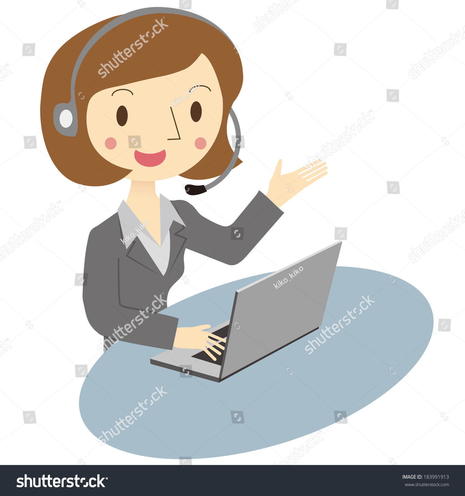 Woman Operator Wearing Headset Stock Vector 183991913 - Shutterstock