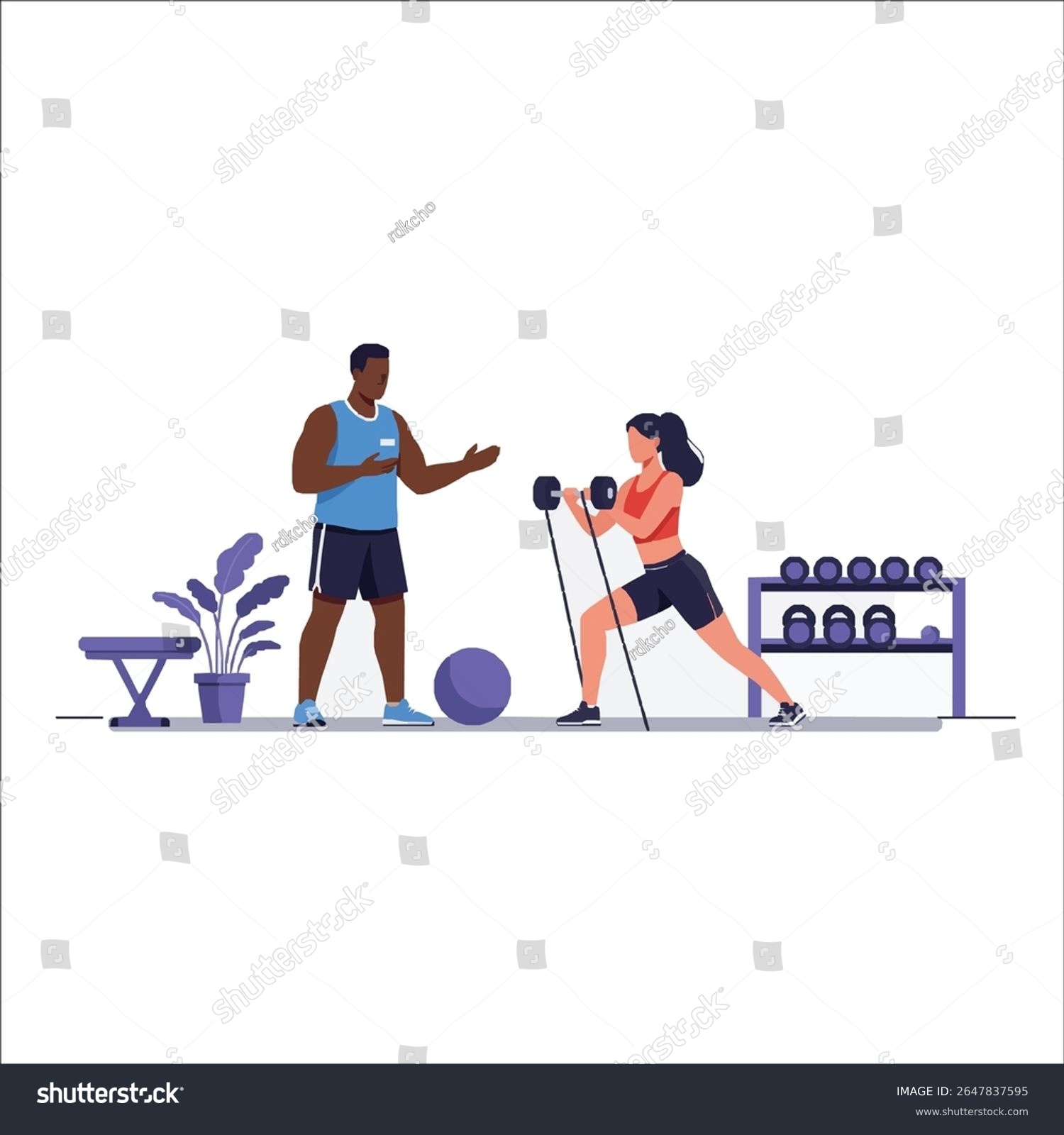 gym workout scene with trainer and athlete clip art preview