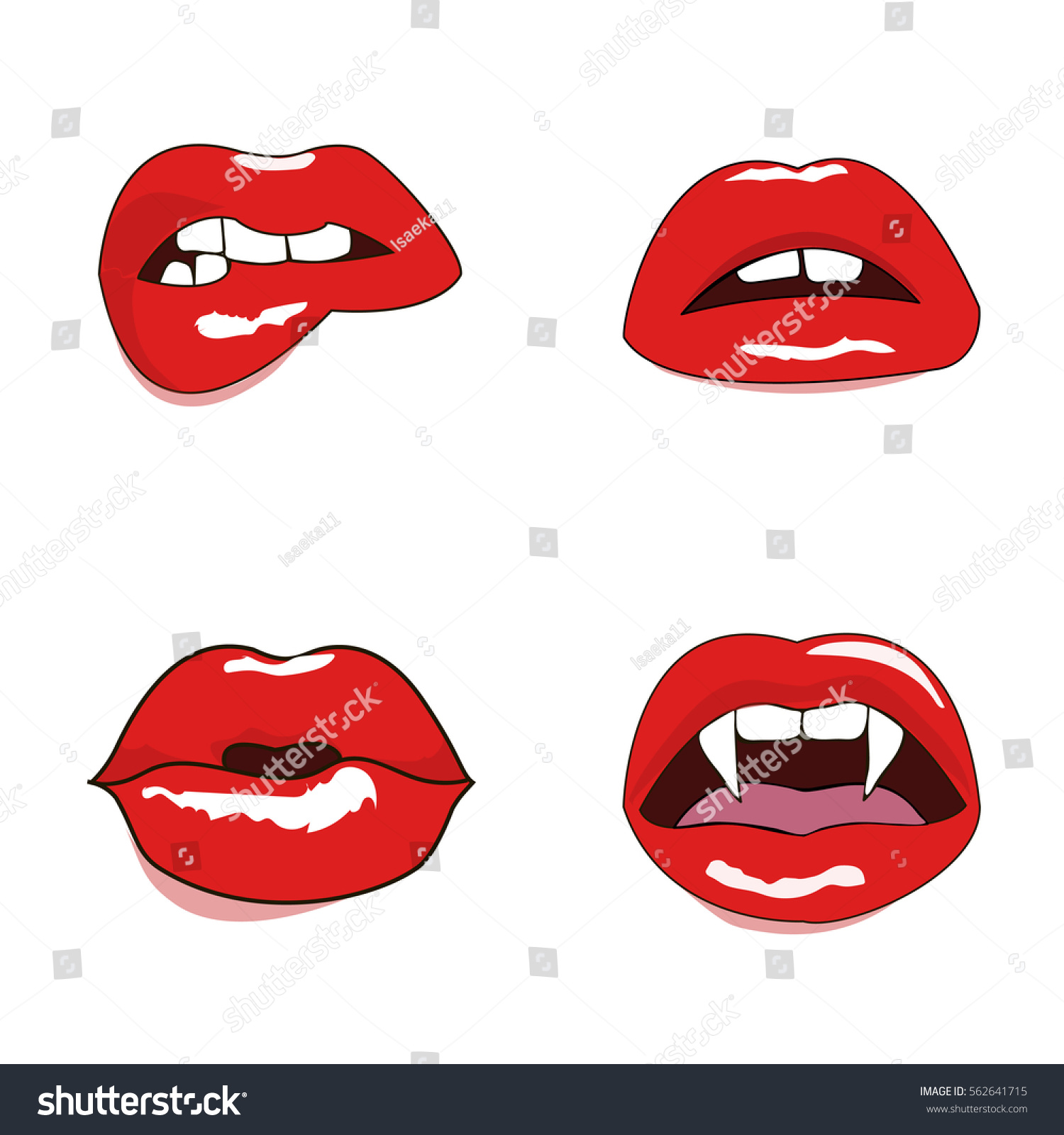 Woman Red Lips Set Mouth Kiss Stock Vector Royalty Free