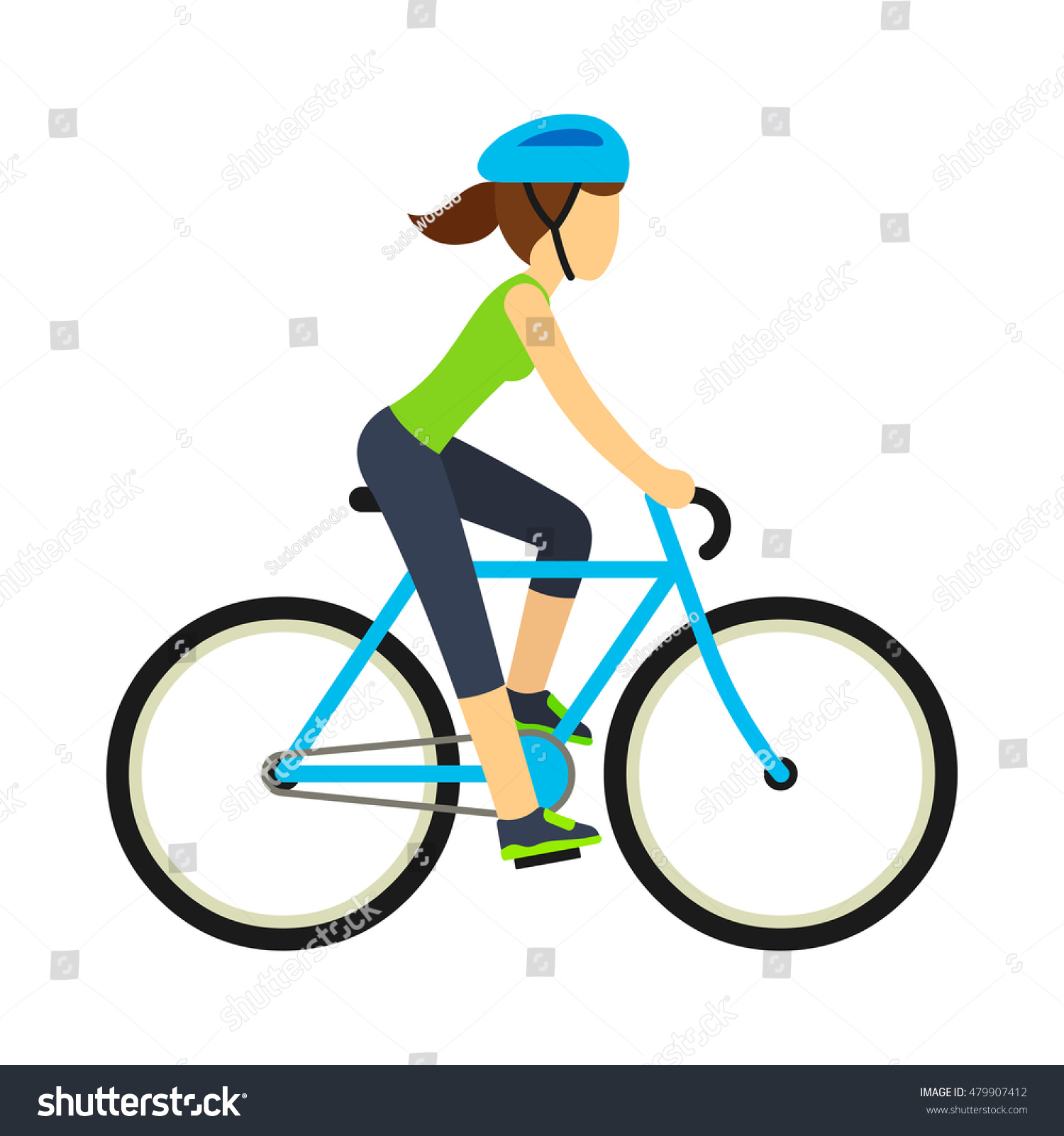 Woman Riding Bicycle Flat Cartoon Vector Stock Vector (royalty Free 