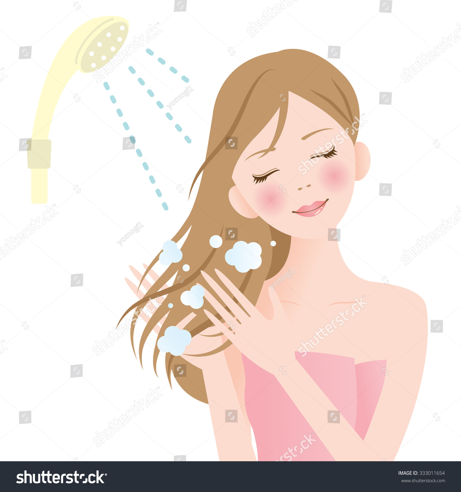 Woman Rinsing Shampoo Off Her Hair Stock Vector 333011654 - Shutterstock