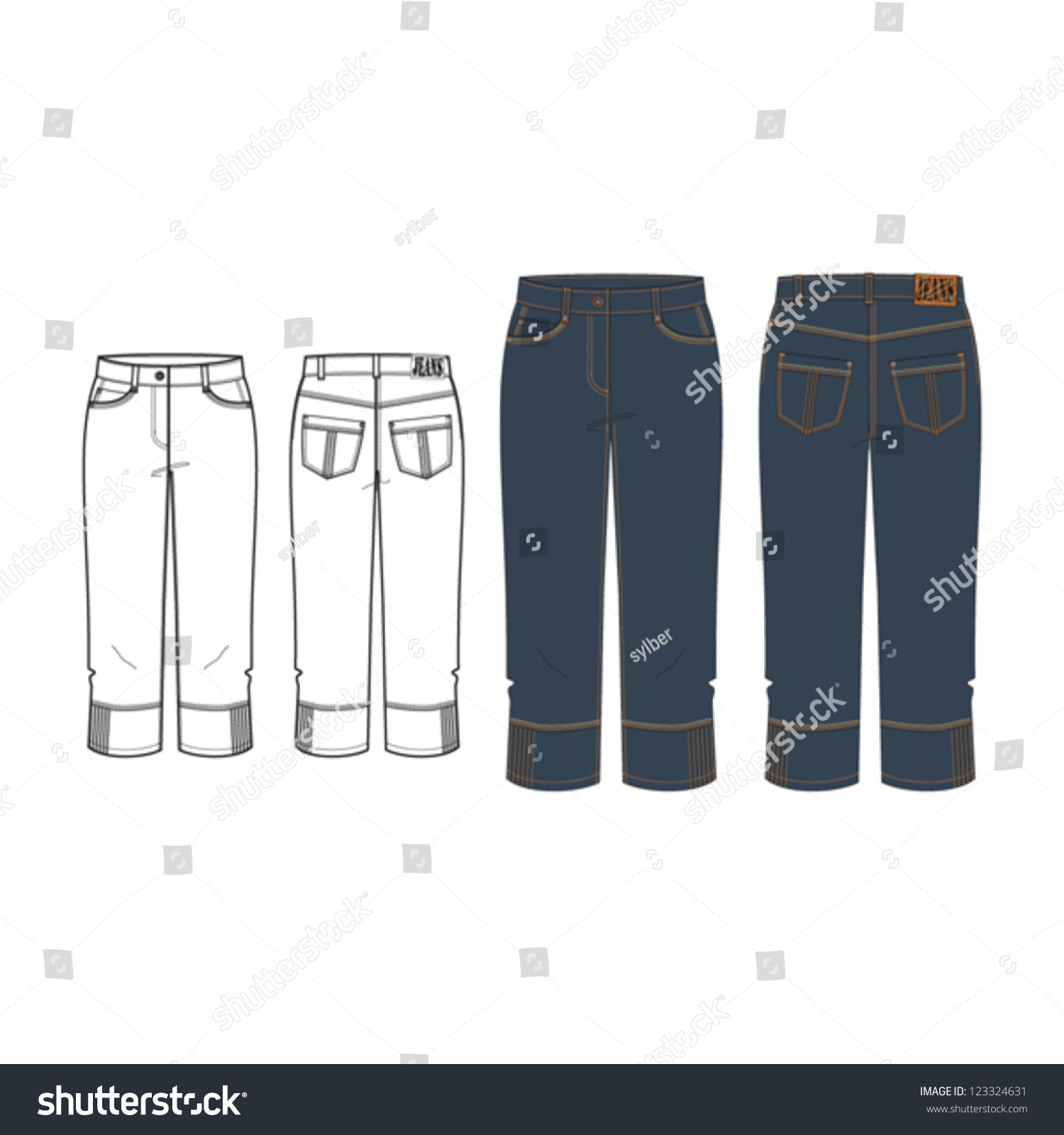 Womans Capri Jeans Technical Drawing Stock Vector 123324631 - Shutterstock