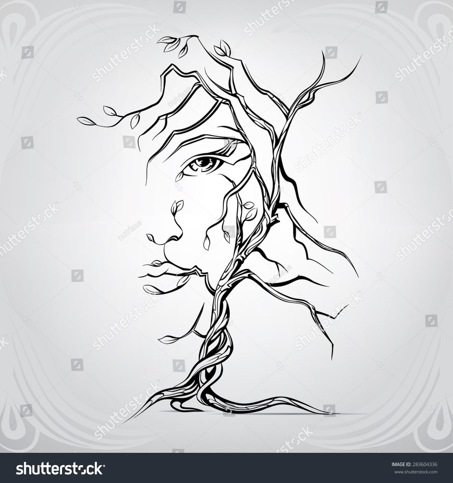 Womans Face Form Tree Stock Vector 283604336 Shutterstock