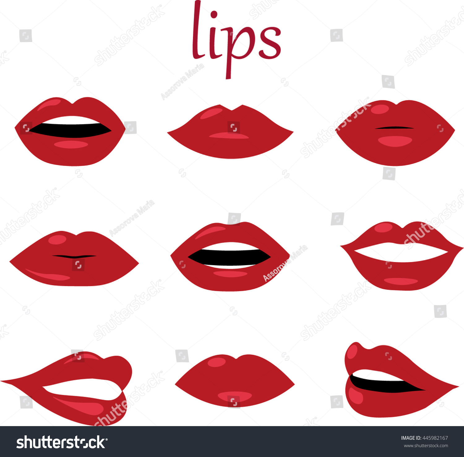 Womans Lip Gestures Set Girl Mouths Stock Vector 445982167 - Shutterstock