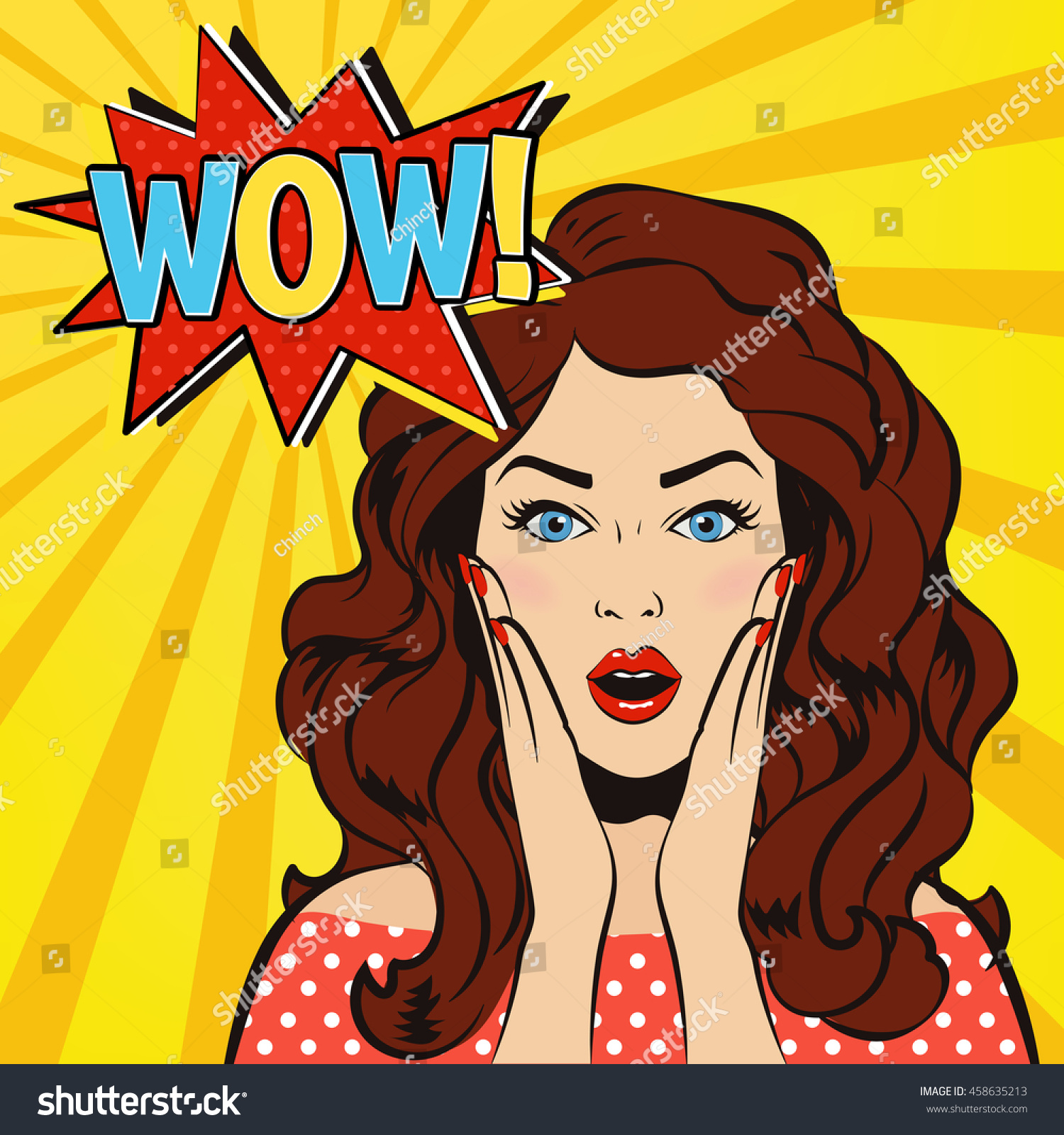 Vektor Stok Woman Says Wow Wow Face Surprised Tanpa Royalti 458635213 Shutterstock 