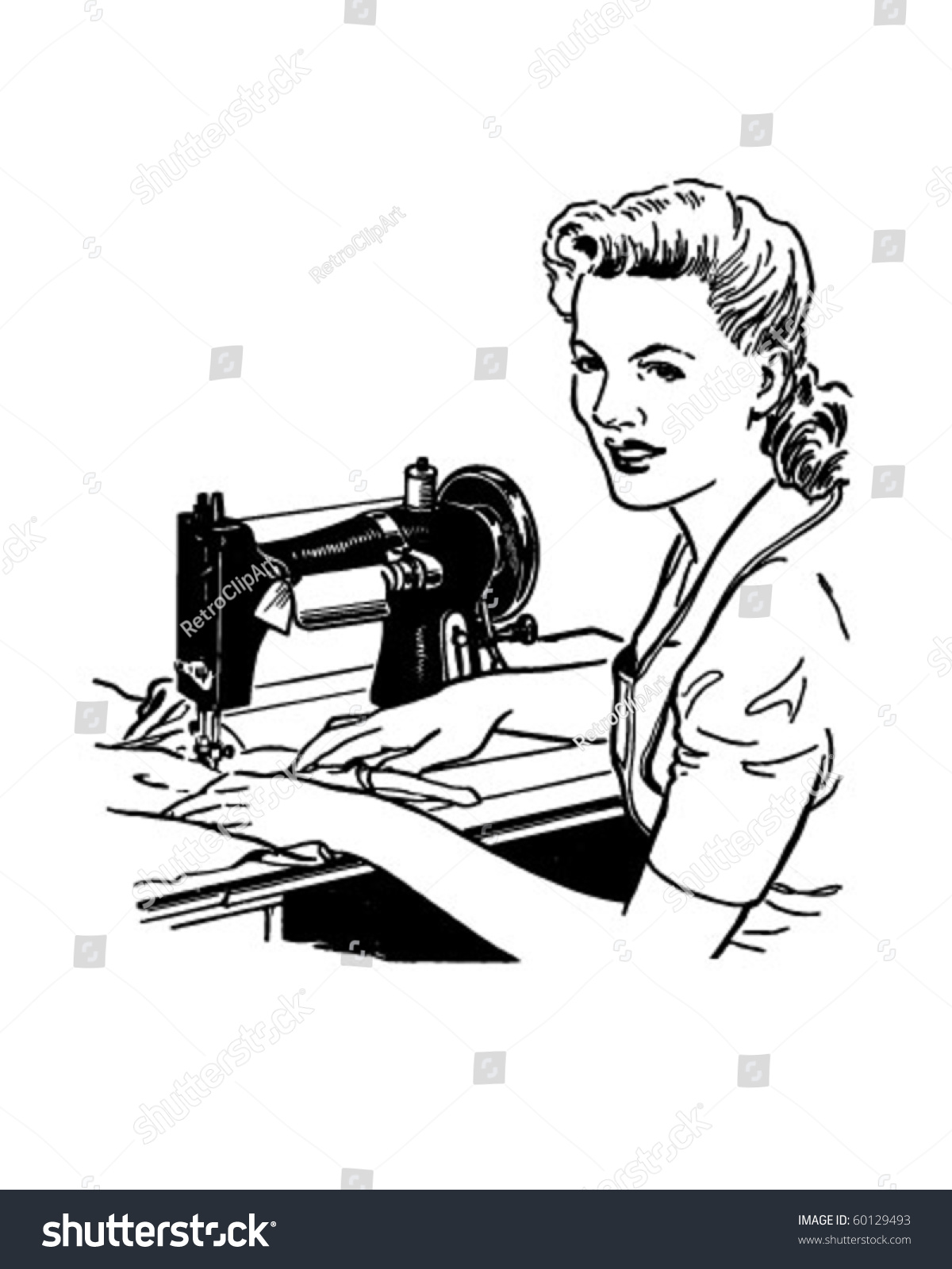 Woman Sewing Retro Clip Art Stock Vector 60129493 - Shutterstock