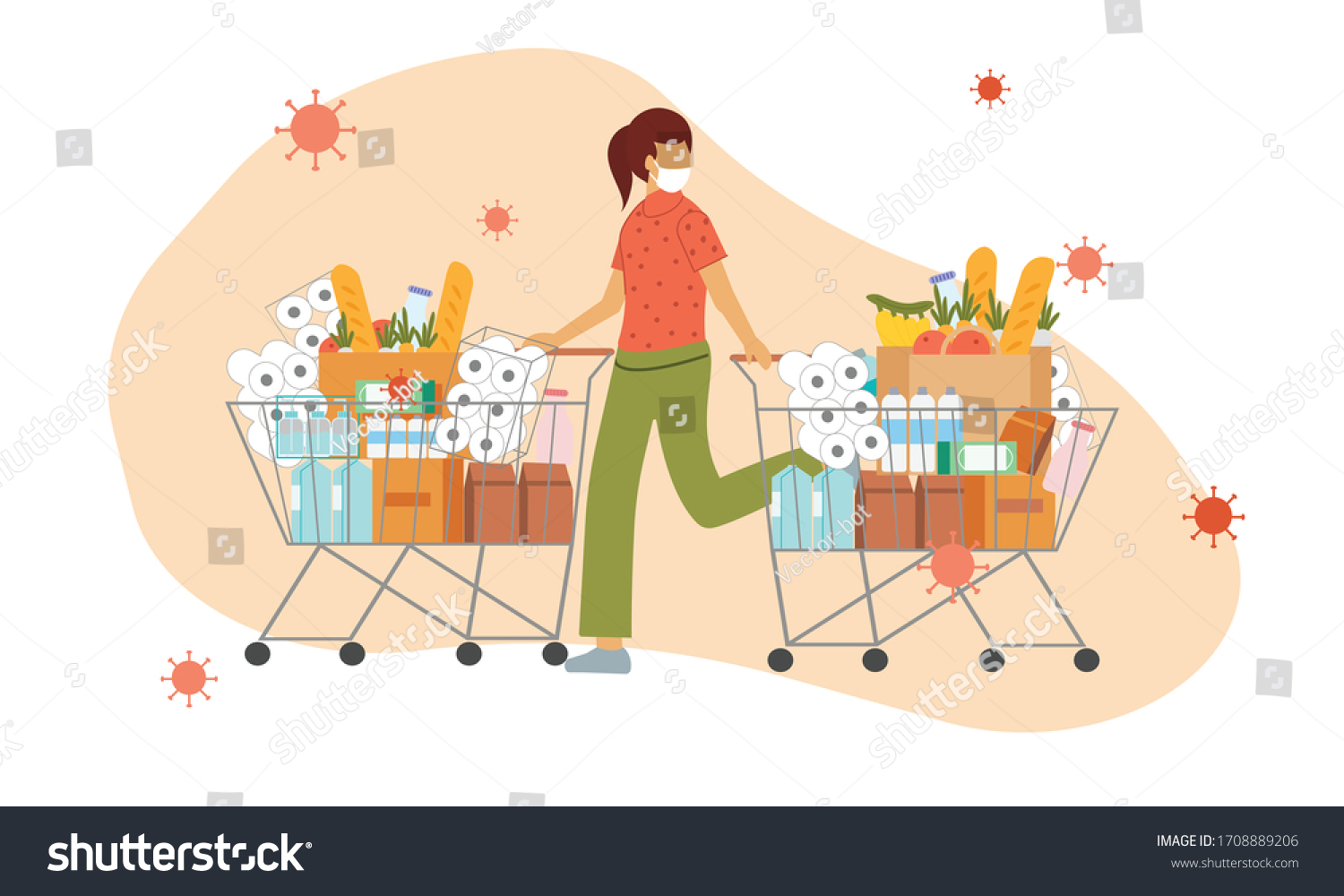 Woman Shopping Toilet Papermask Foodwoman Wearing Stock Vector Royalty