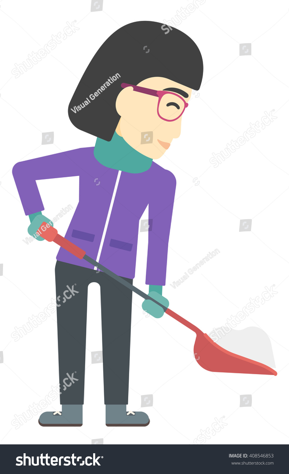 Woman Shoveling Removing Snow Stock Vector (Royalty Free) 408546853