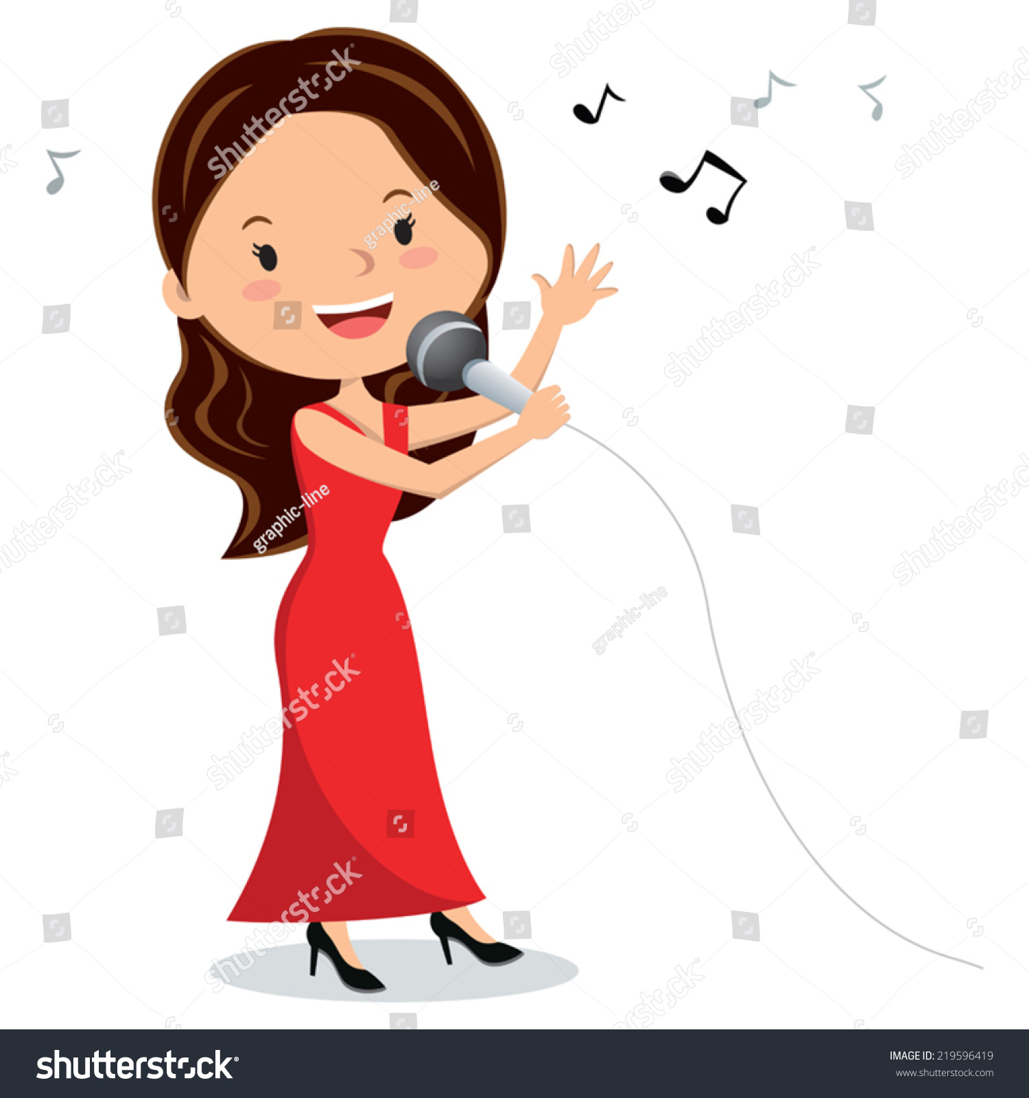 Woman Singing Young Woman Singing Microphone Stock Vector 219596419 ...