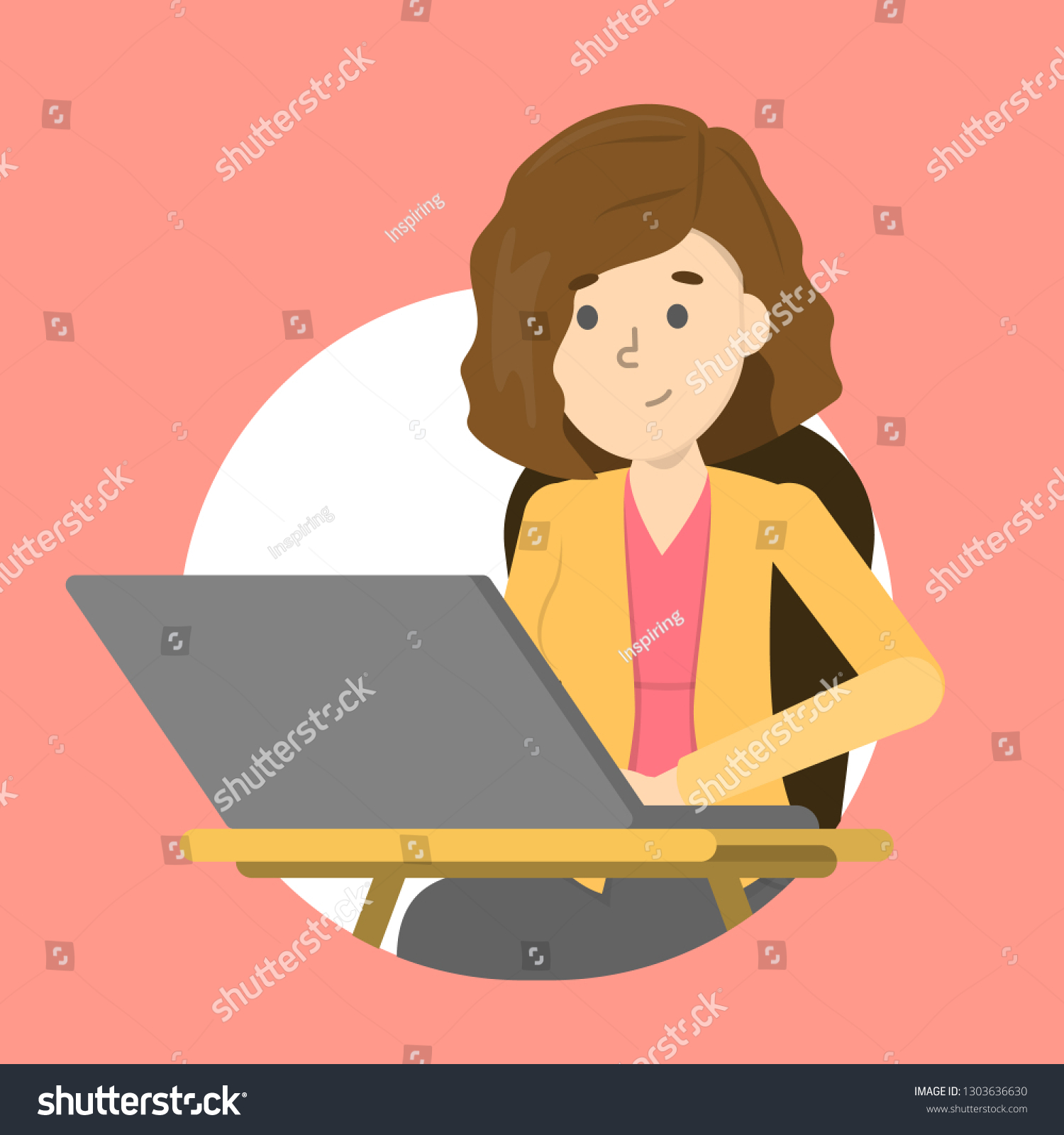 Woman Sitting Desk Working On Laptop Stock Vector Royalty Free