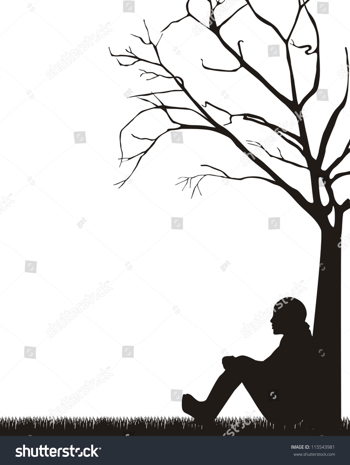 Woman Sitting Under Tree Over White Background. Vector Illustration ...