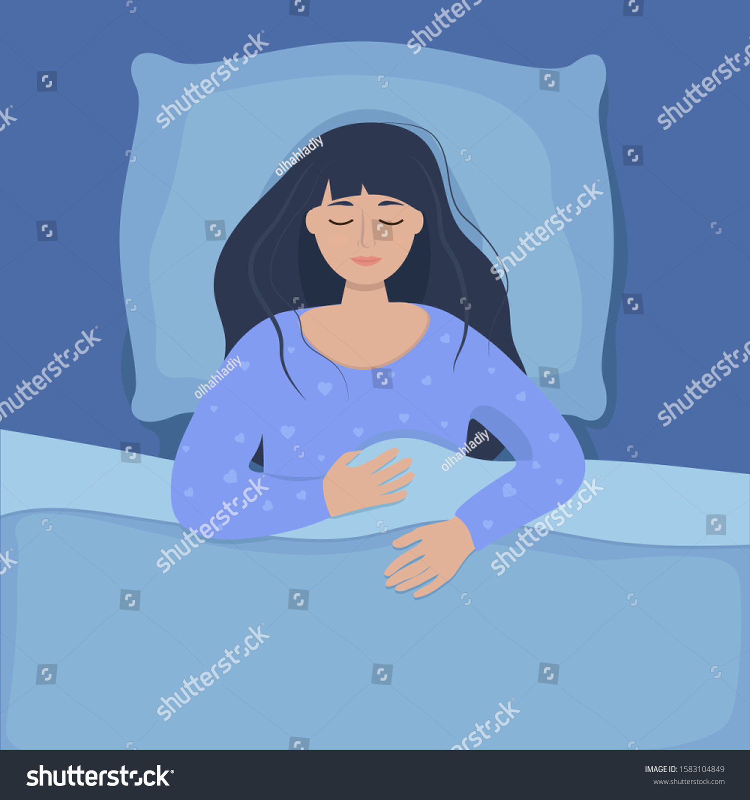 Woman Sleep Bed Cute Vector Illustration Stock Vector Royalty Free 1583104849 Shutterstock 4867