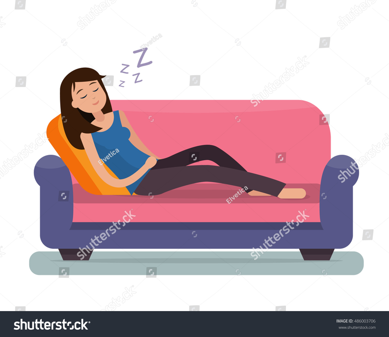 Woman Sleep On Sofa Flat Style Stock Vector (Royalty Free) 486003706