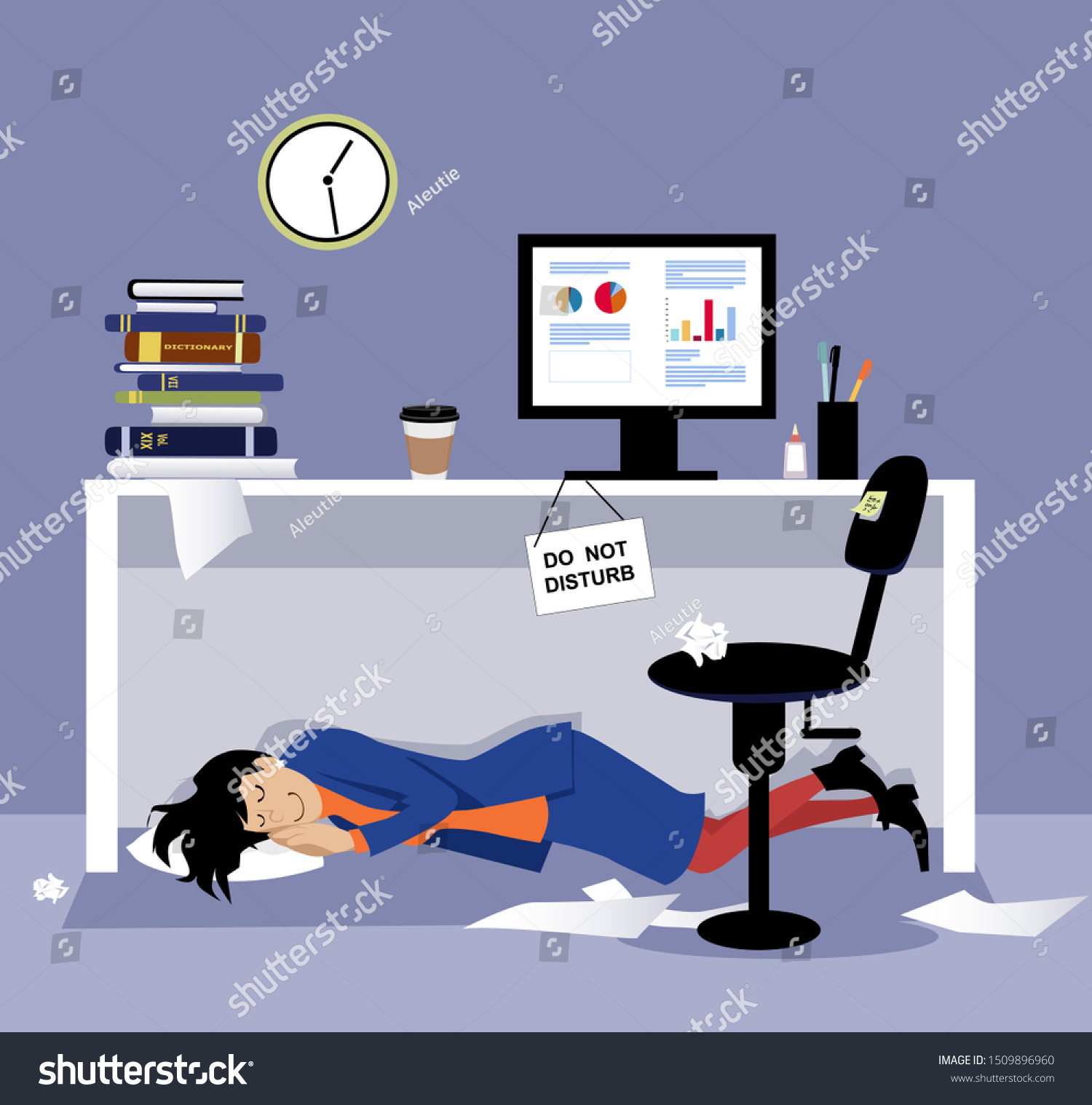Woman Sleeping Under Her Office Desk Vector De Stock Libre De Regalías 1509896960 Shutterstock