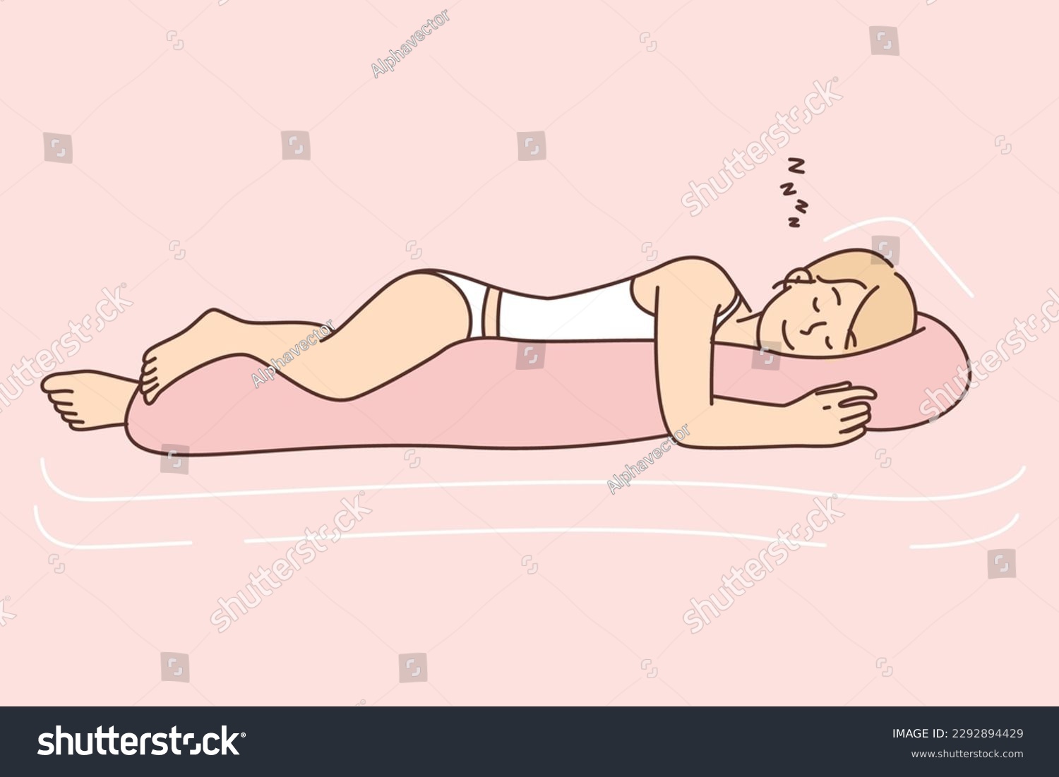 SVG of Woman sleeps with smile hugging body pillow enjoying rest after and restoring strength of hard day. Young girl in panties and sleepshirt sleeps on bed with long pillow and has pleasant dreams  svg
