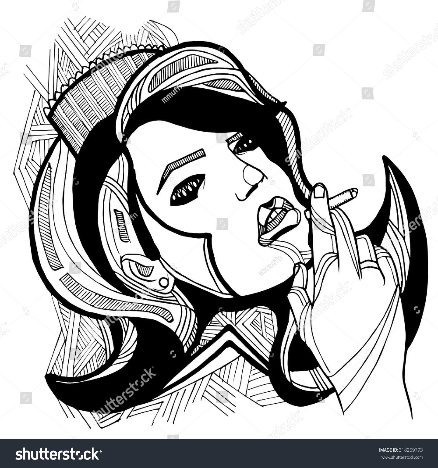 Woman Smoking Line Lines Artwork Hair Stock Vector (Royalty Free) 318259793