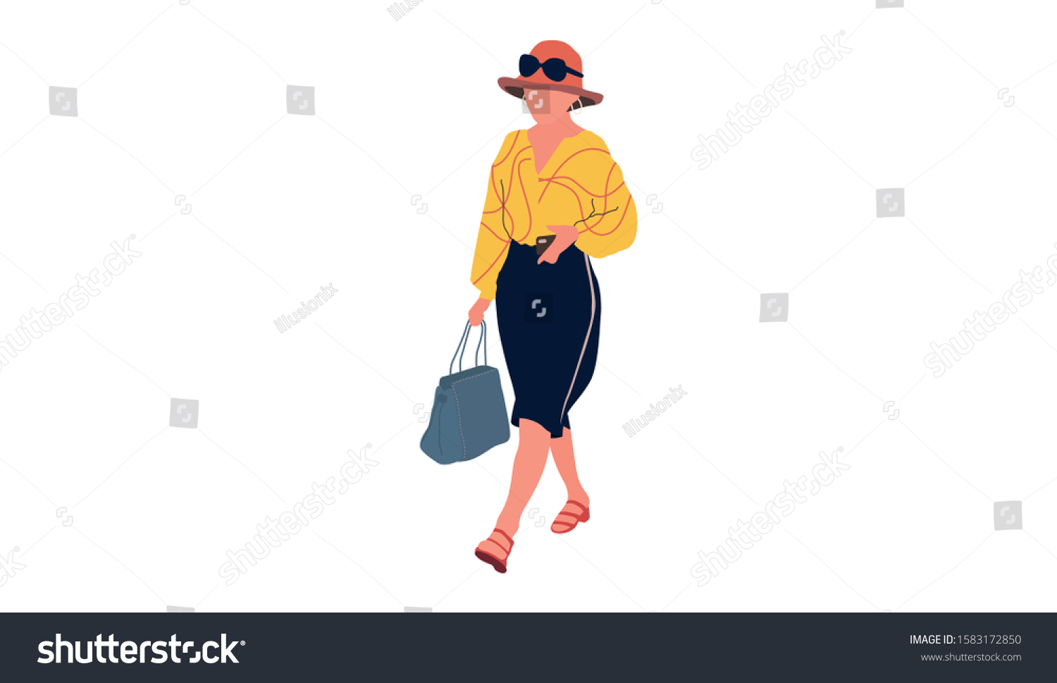 Woman Street Fashion Flat Isolated Vector Stock Vector (Royalty Free ...