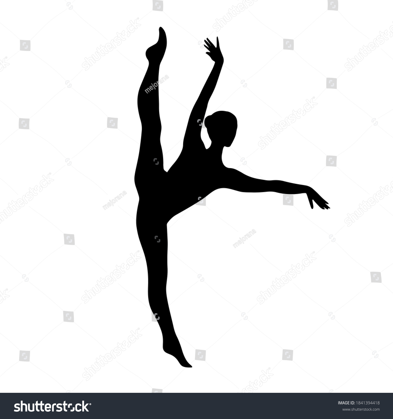 Woman Stretching Black Silhouette Ballerina Gymnast Stock Vector ...