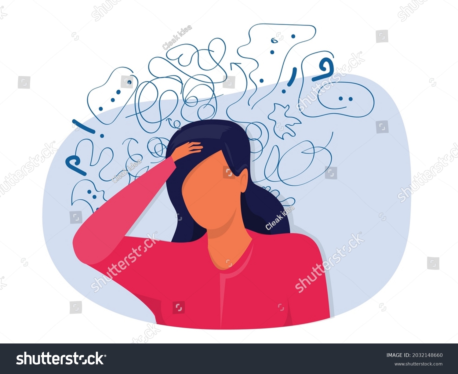 6 502 Racing Mind Images Stock Photos Vectors Shutterstock   Stock Vector Woman Suffers From Obsessive Thoughts Headache Unresolved Issues Psychological Trauma 2032148660 