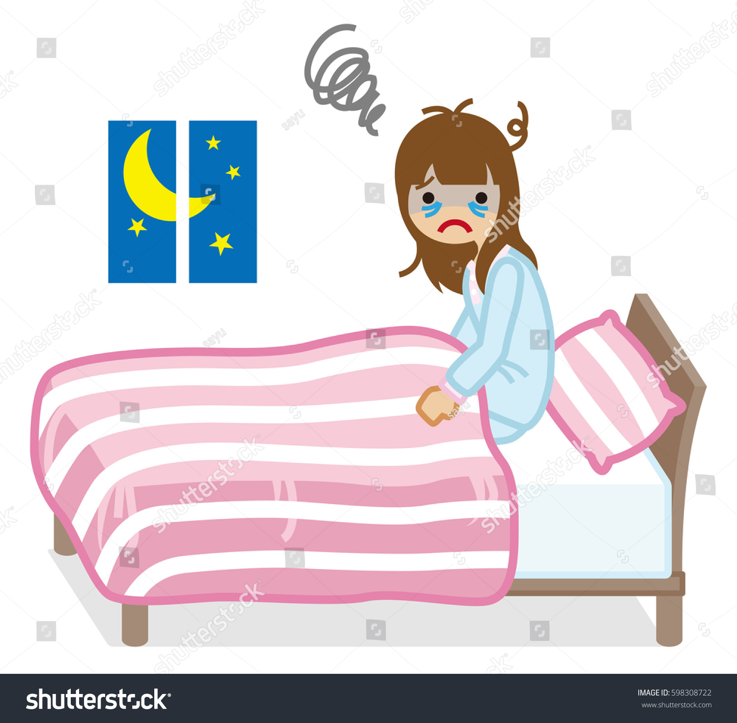 Woman Suffers Insomniapink Color Bedclothes Stock Vector (Royalty Free ...