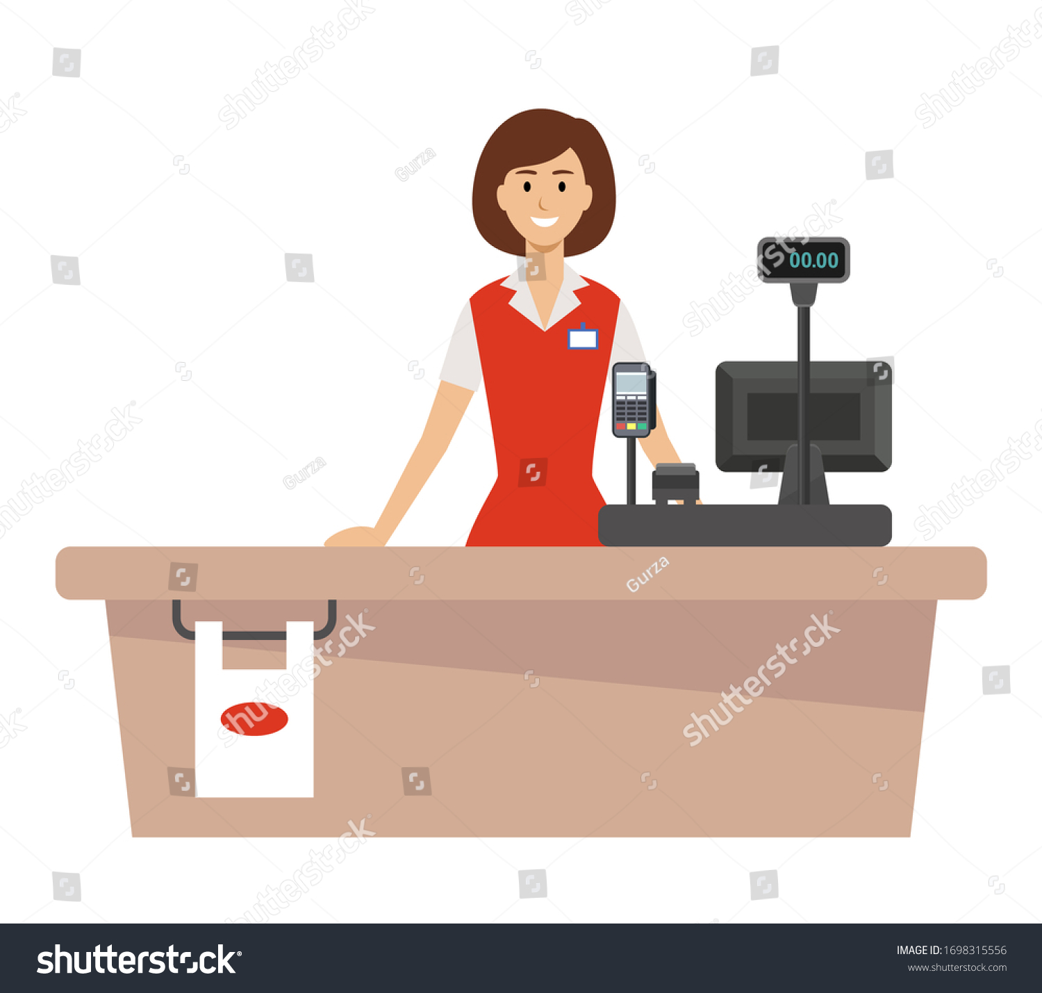 Woman Supermarket Cash Desk Cashier Vector Stock Vector Royalty Free 1698315556 2622