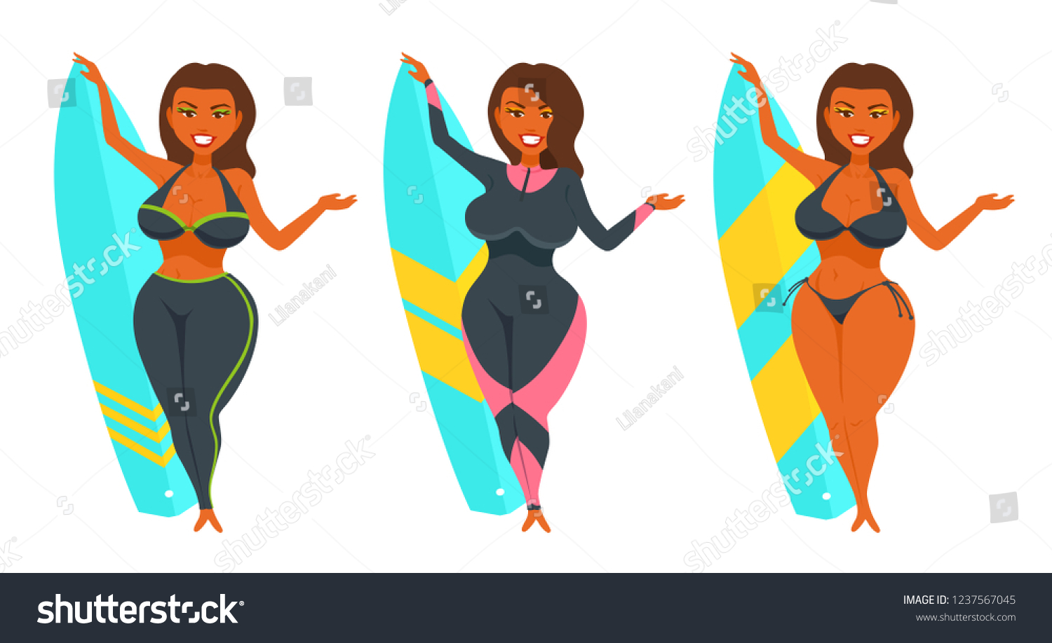 Woman Surfer Holding Surfboard Pretty Model Stock Vector Royalty Free