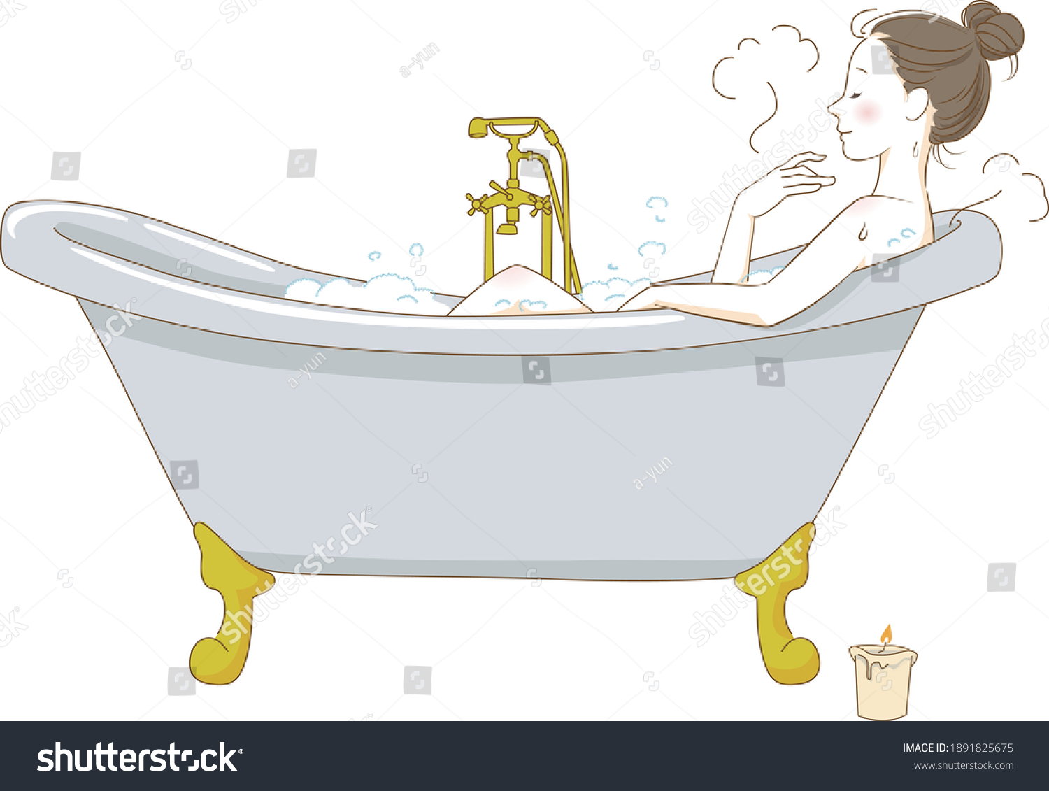 Woman Taking Bath Relaxing Bathtub Stock Vector (Royalty Free ...