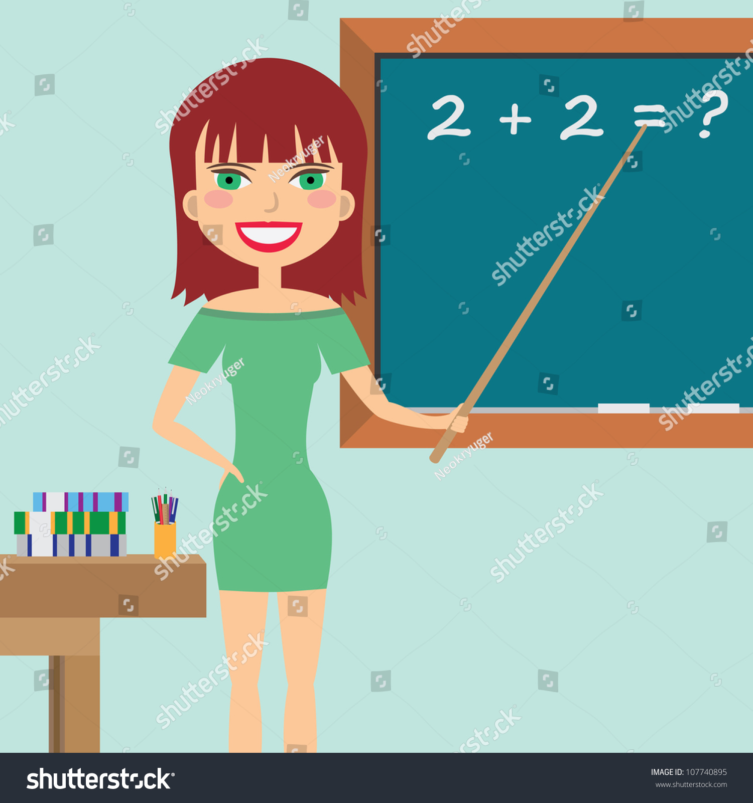 Woman Teacher Standing Near Blackboard Pointer Stock Vector 107740895 ...