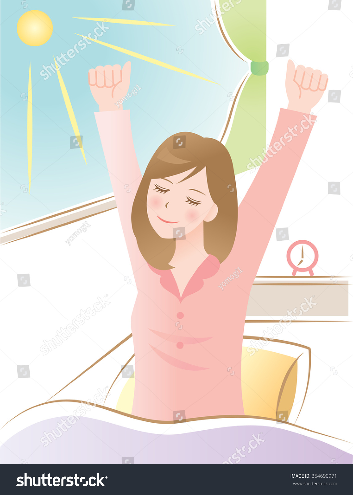 Woman Wake Morning Stock Vector 354690971 - Shutterstock