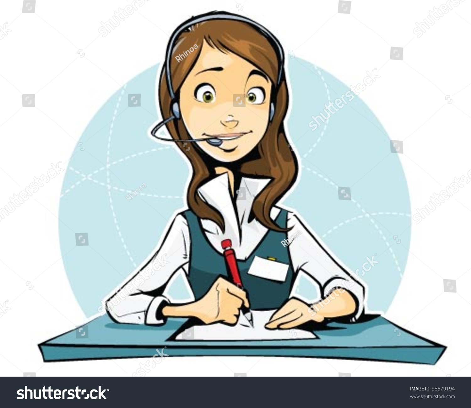 Woman Wearing Headset In Office, Receptionist, Operator Stock Vector ...