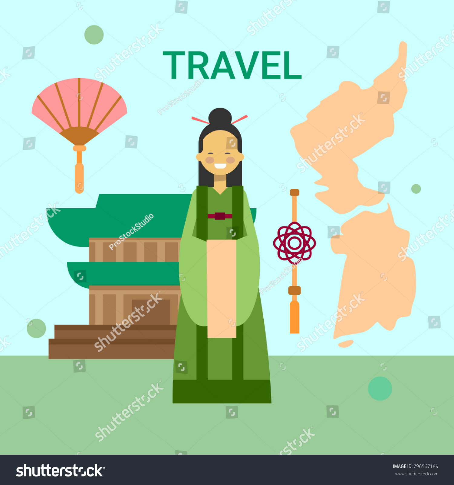 Woman Wearing National Korean Dress Over Stock Vector (Royalty Free ...