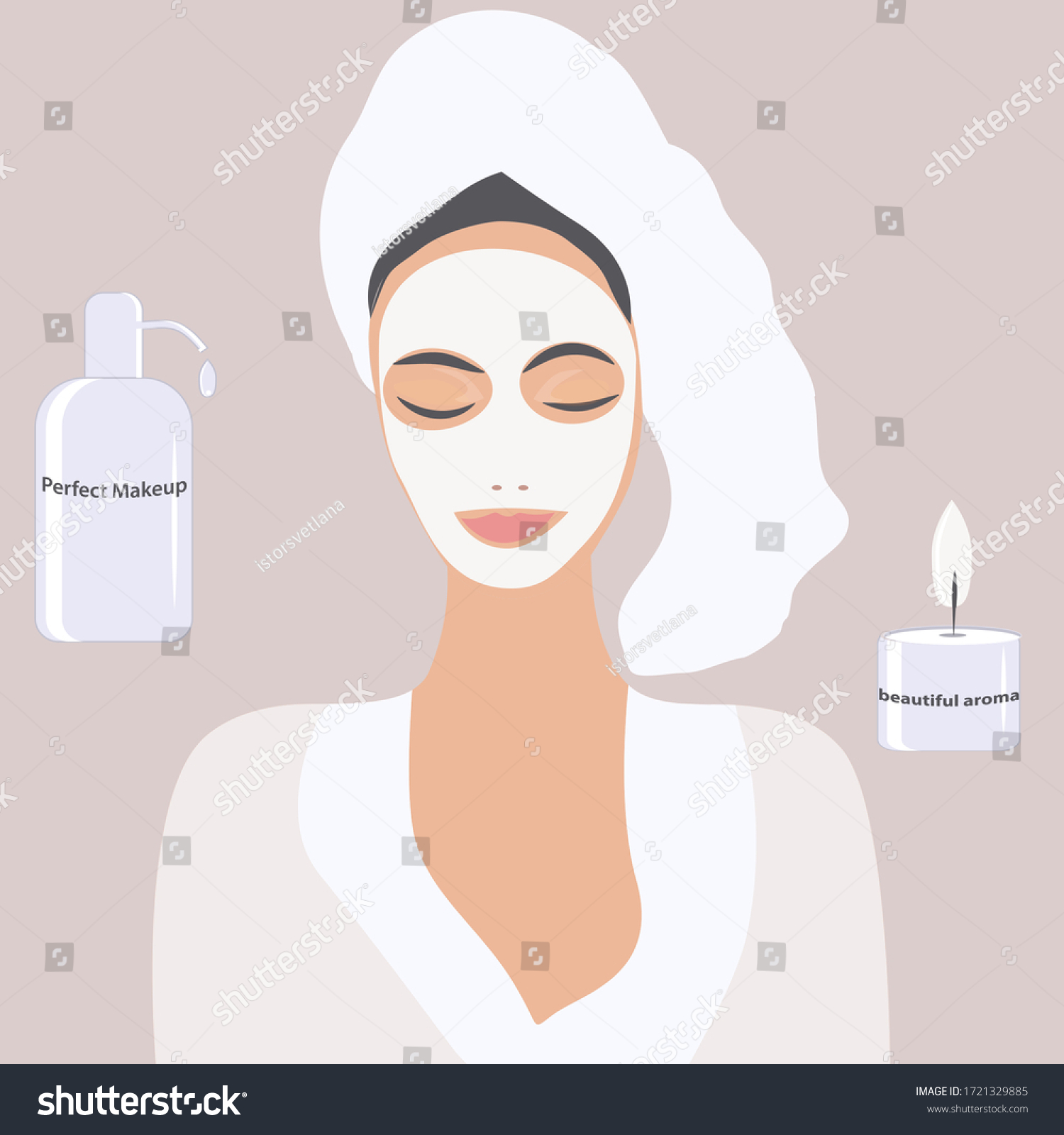 Woman Cosmetic Mask On Her Face Stock Vector (Royalty Free) 1721329885 ...