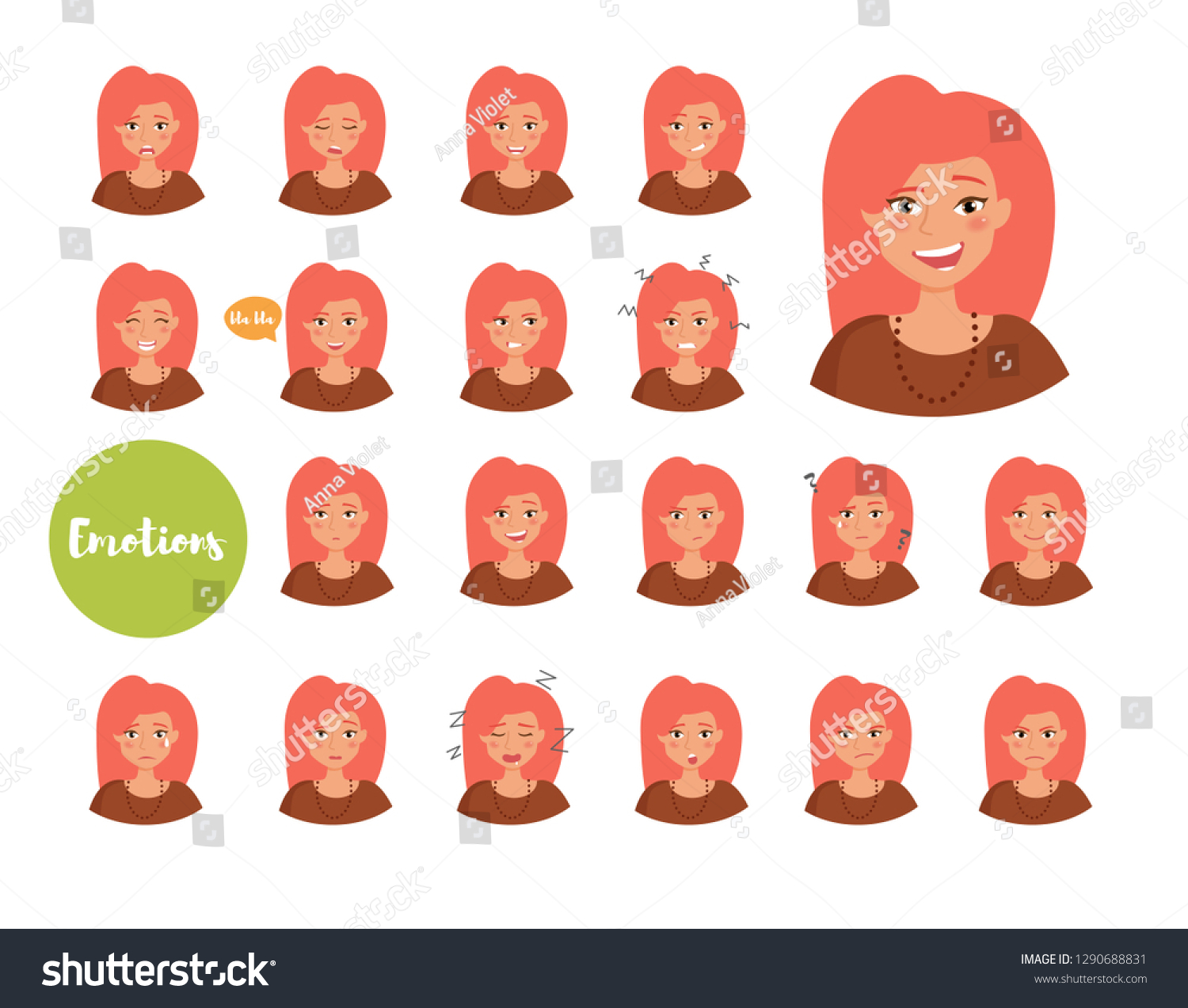 Woman Different Emotions Joy Sadness Anger Stock Vector Royalty Free