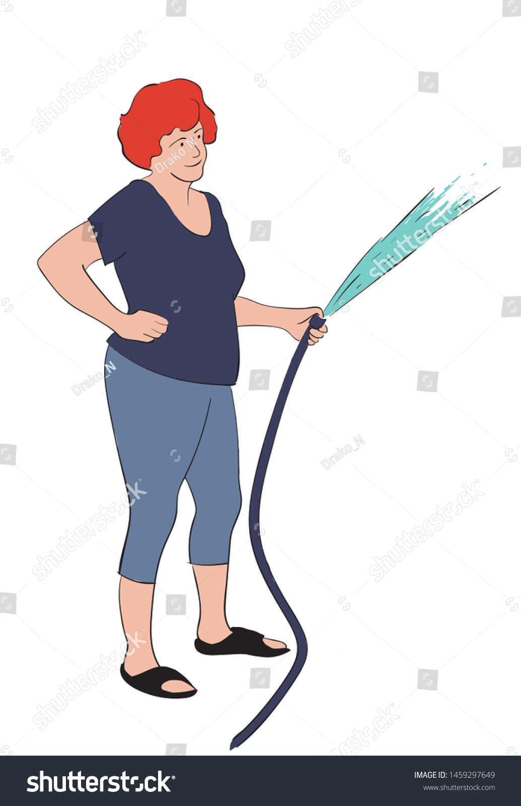 Woman Hose Water Her Yard Farm Stock Vector Royalty Free 1459297649