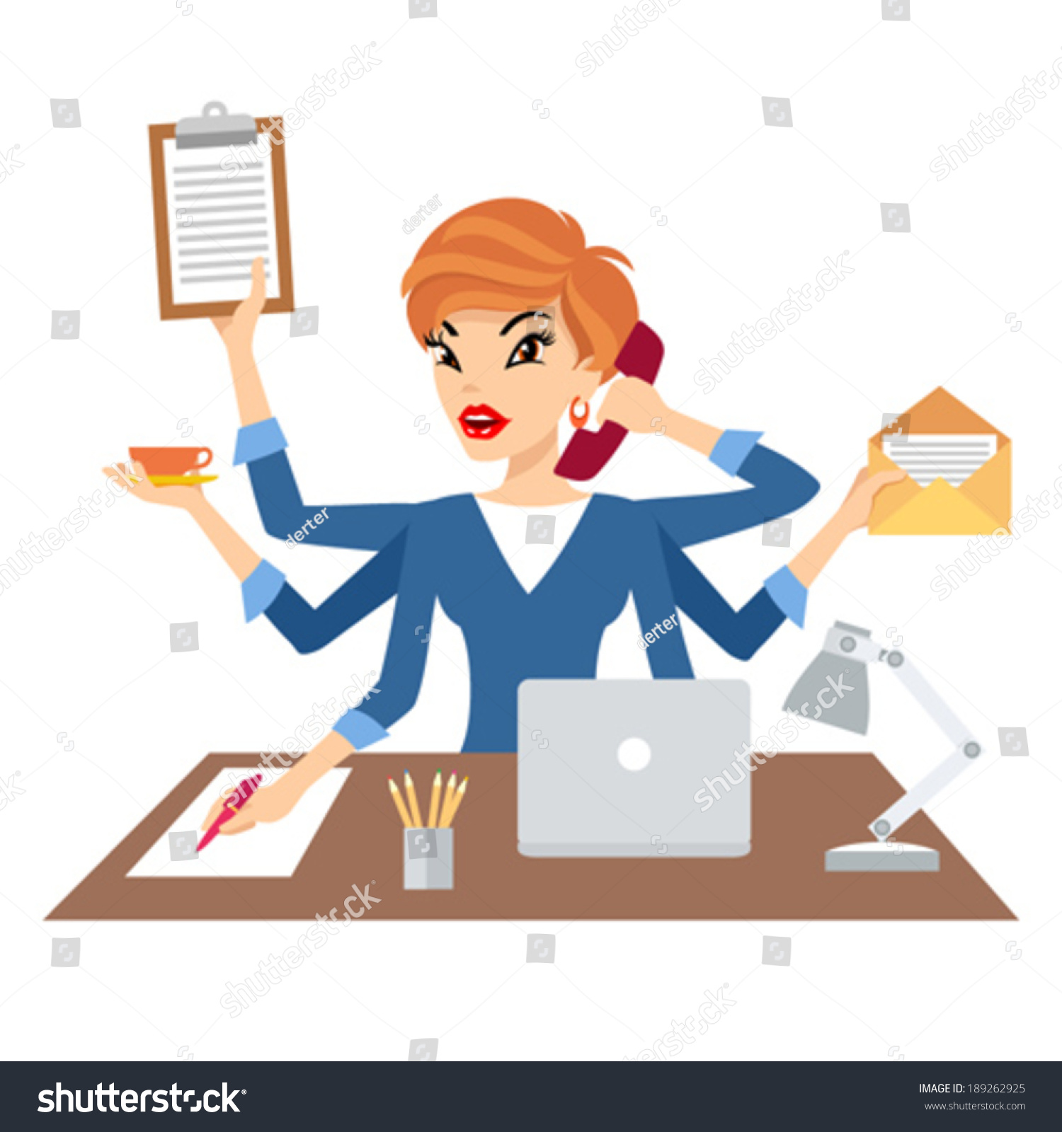 Woman Six Arms Multitasking Her Work Stock Vector 189262925 - Shutterstock