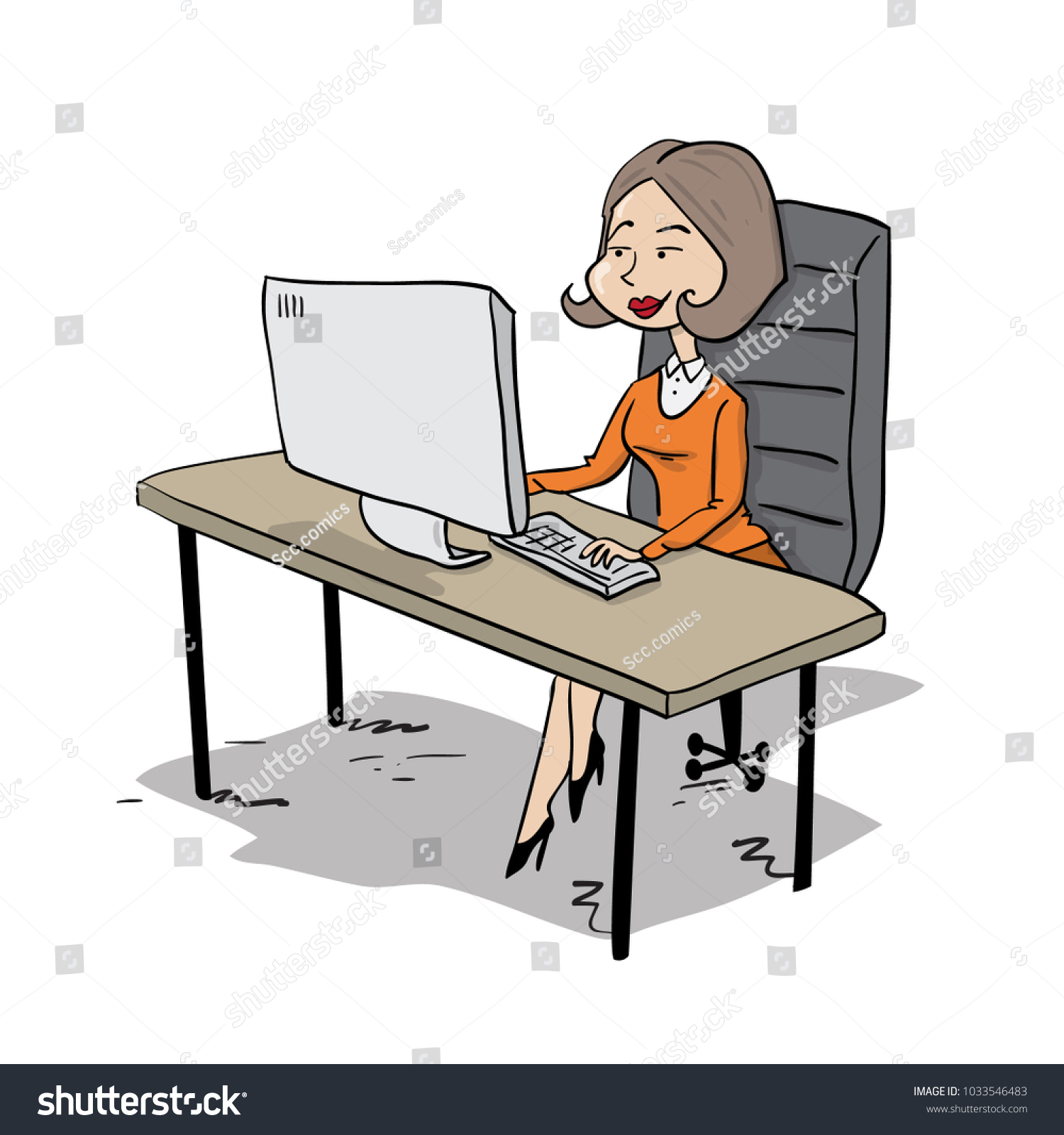 Woman Working Her Desk Stock Vector Royalty Free 1033546483