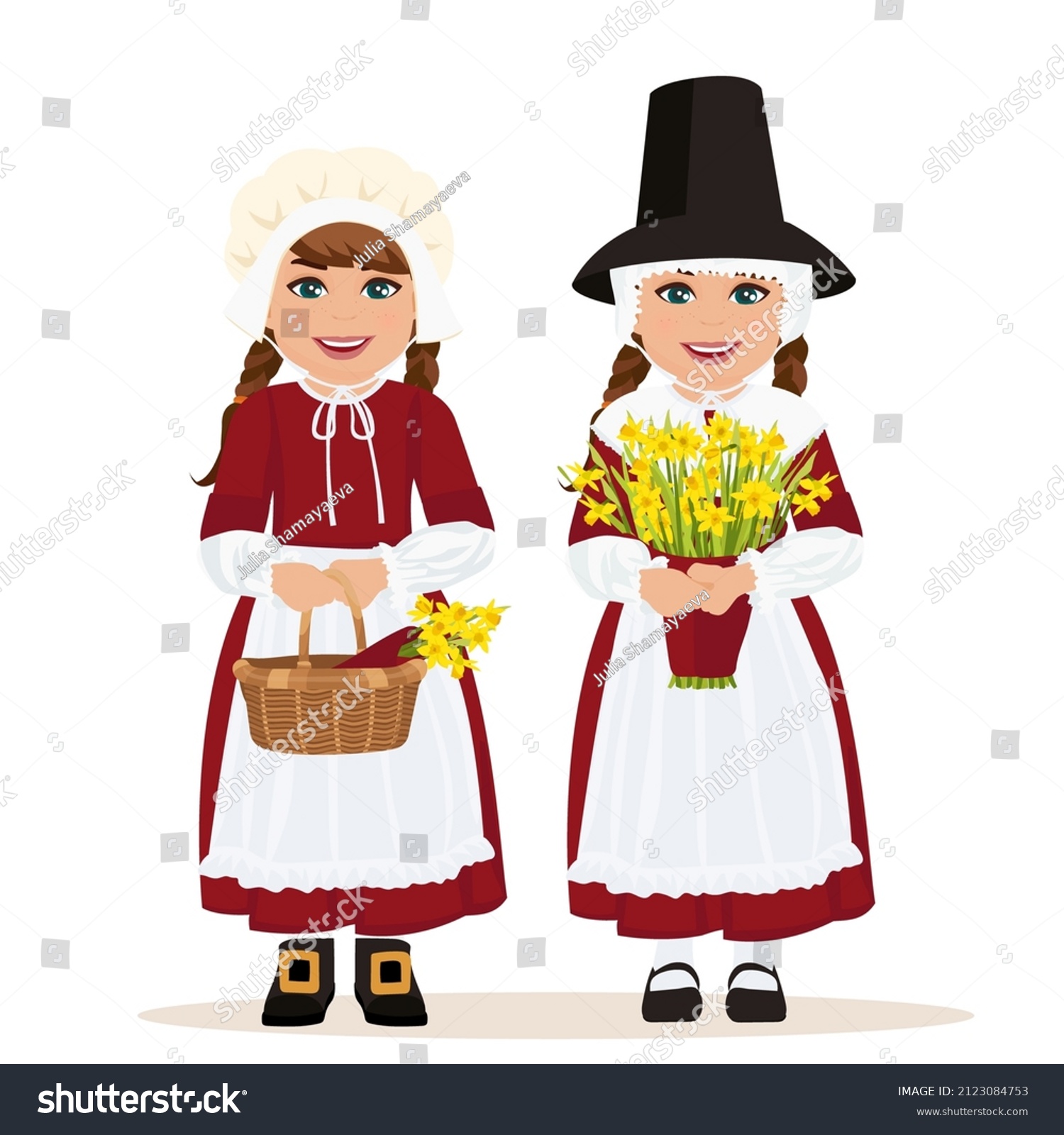 Women Girls Traditional Welsh Dress St Stock Vector (Royalty Free ...