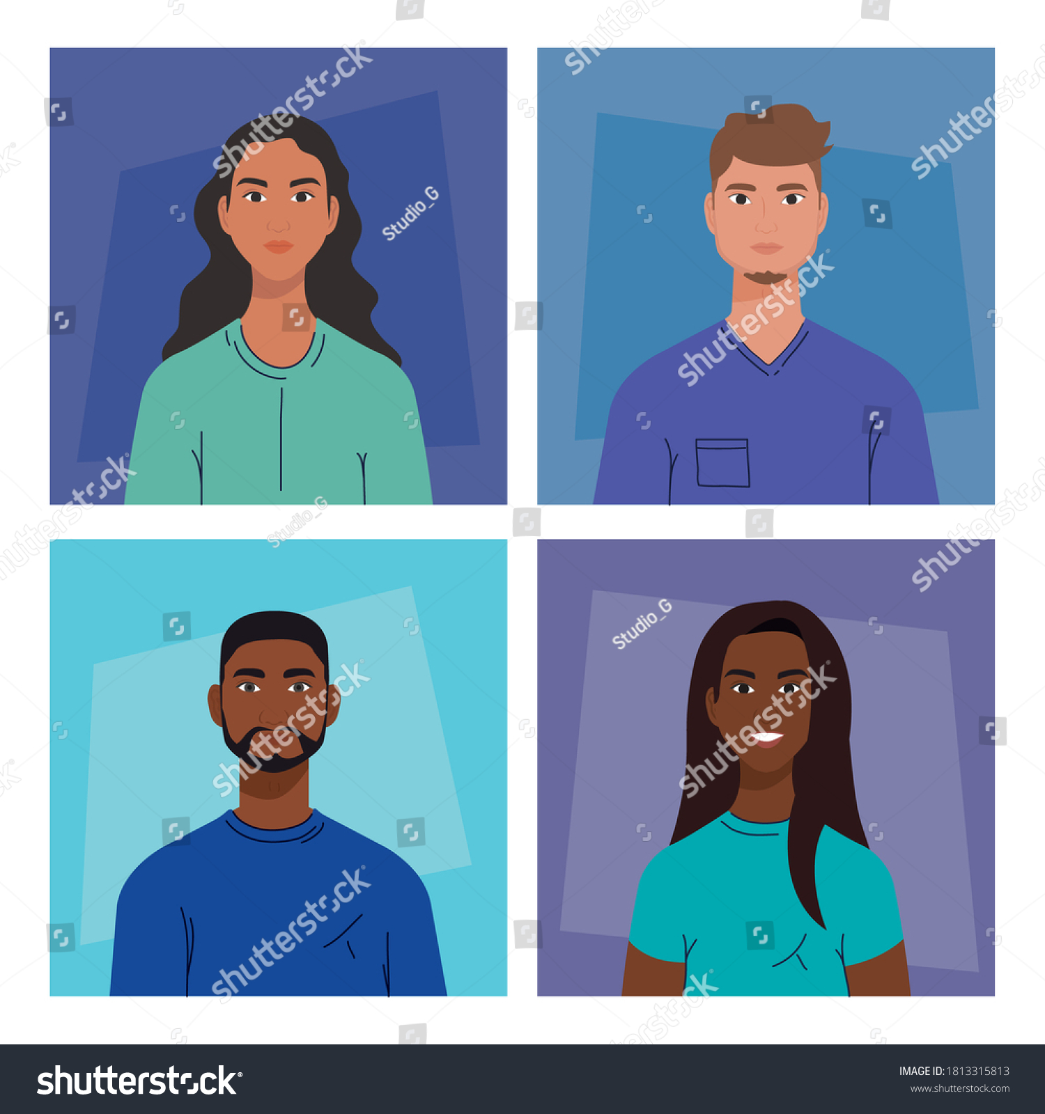 Women Men Cartoons Frames Design Diversity Stock Vector (Royalty Free ...