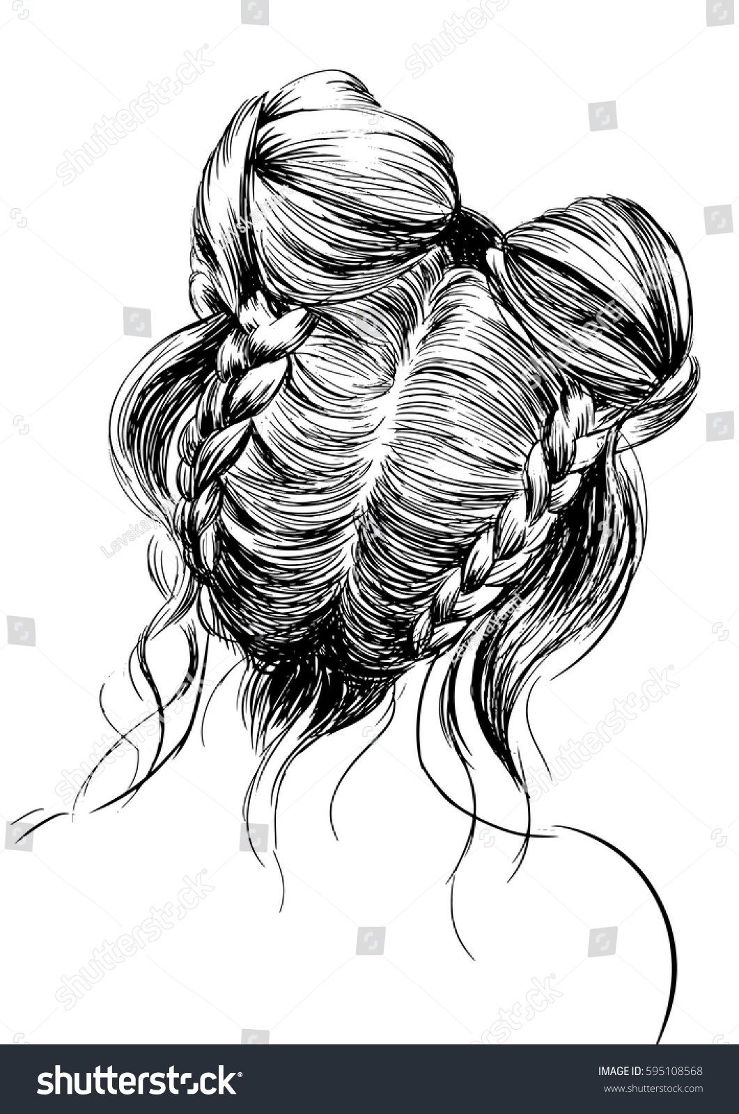 Women Beautiful Fashion Hairstyle Two Braids Stock Vector 595108568