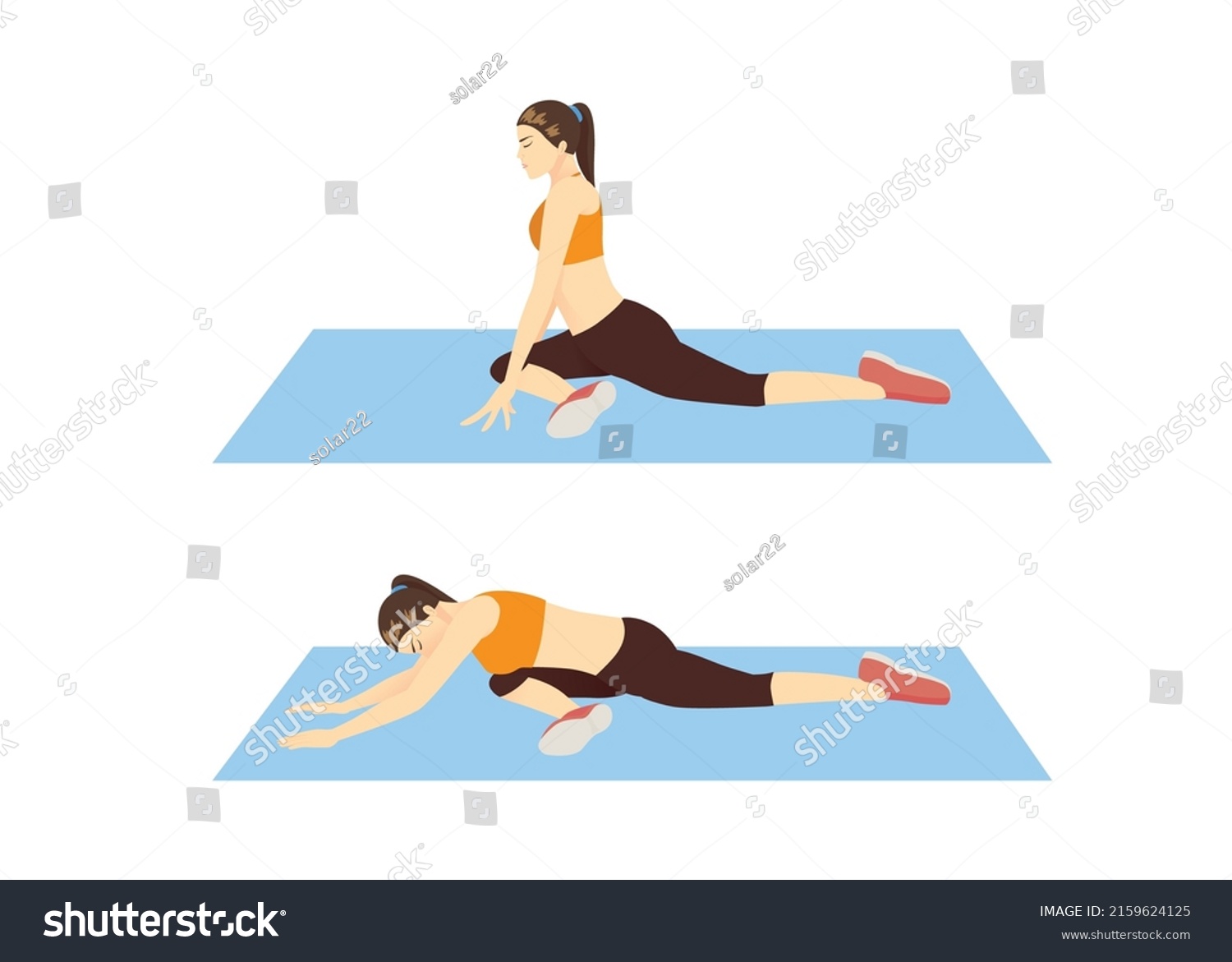 Women Doing Pigeon Glute Stretch Pose Stock Vector (Royalty Free ...