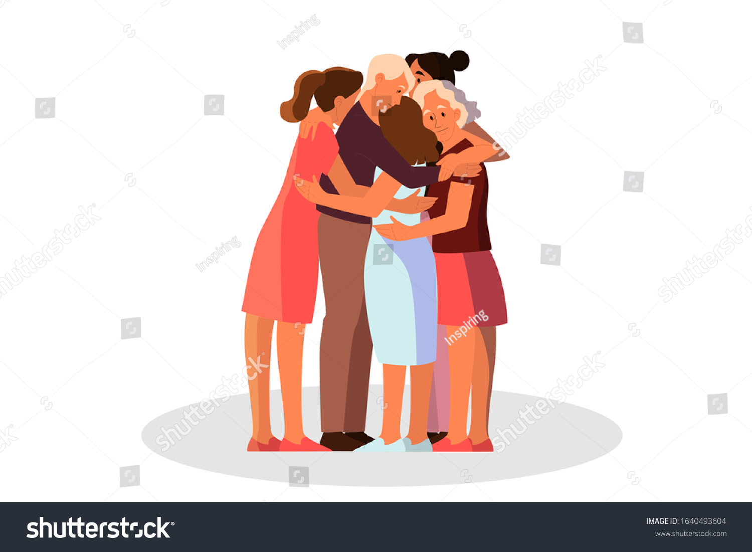 Women Group Hugging Together Female Character Stock Vector Royalty Free 1640493604 Shutterstock 4979