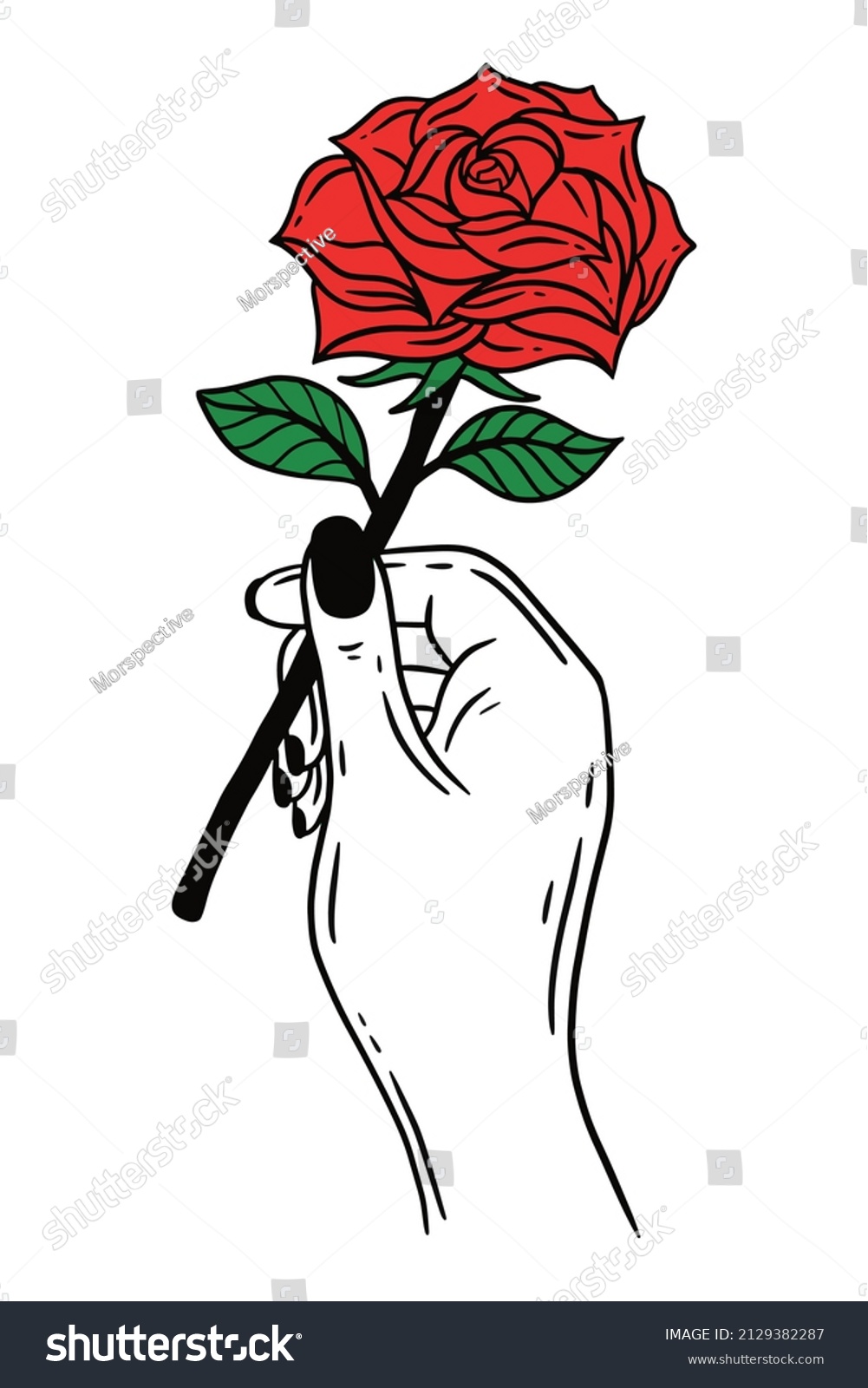 Women Hand Holding Rose Flower Gesture Stock Vector Royalty Free 2129382287 Shutterstock