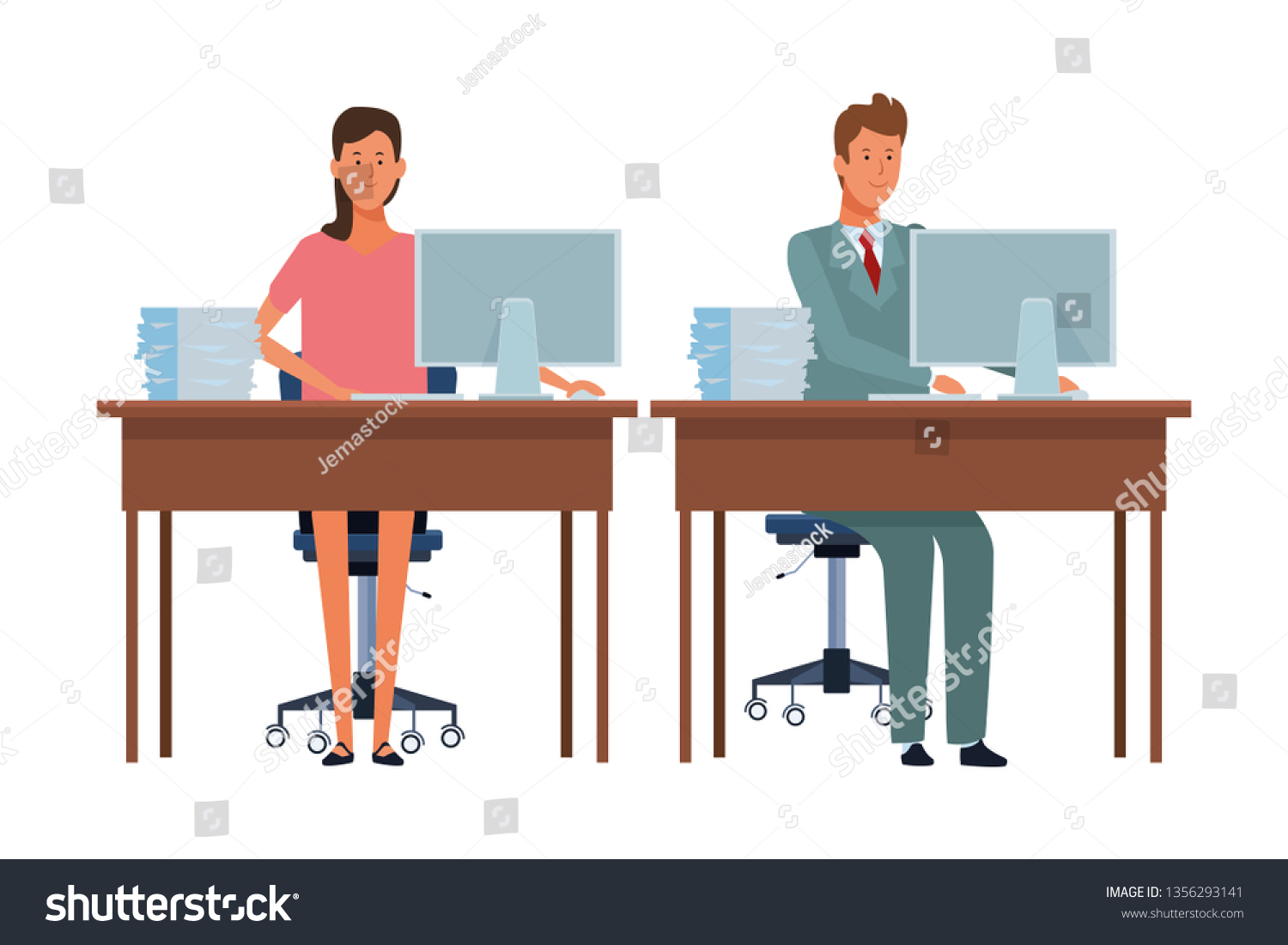 Women Office Desk Vector De Stock Libre De Regalías 1356293141 Shutterstock