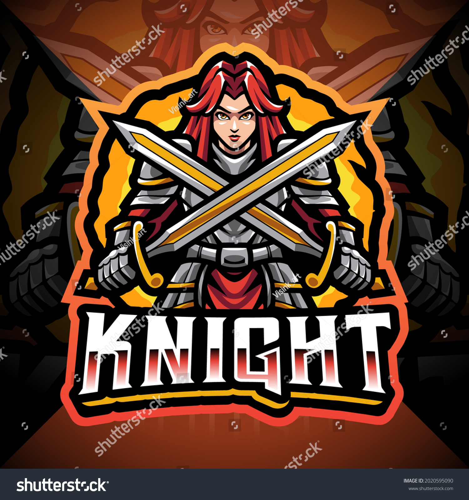 SVG of Women knight esport mascot logo design svg