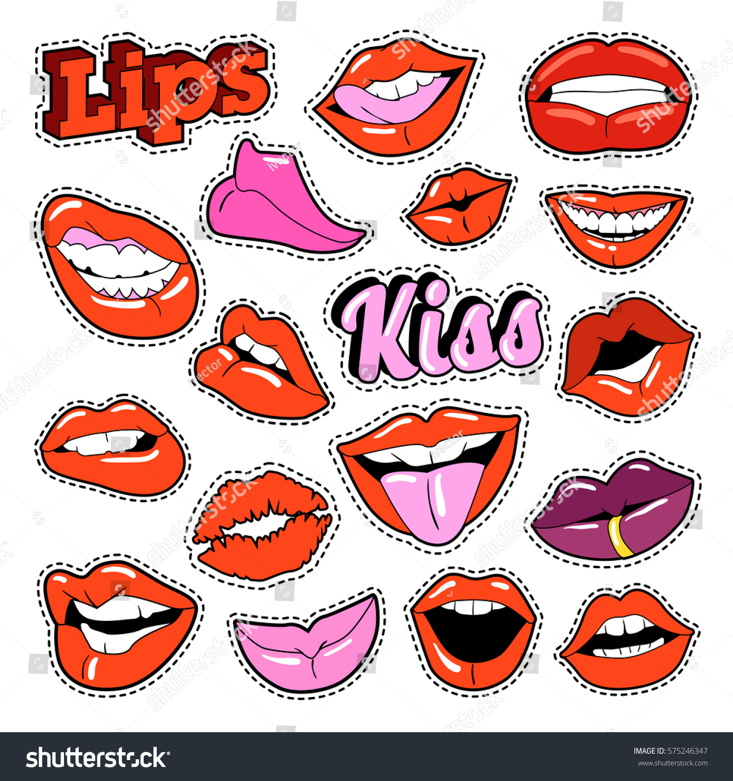 Women Lips Set Kiss Smile Prints Stock Vector Royalty Free 575246347 Shutterstock