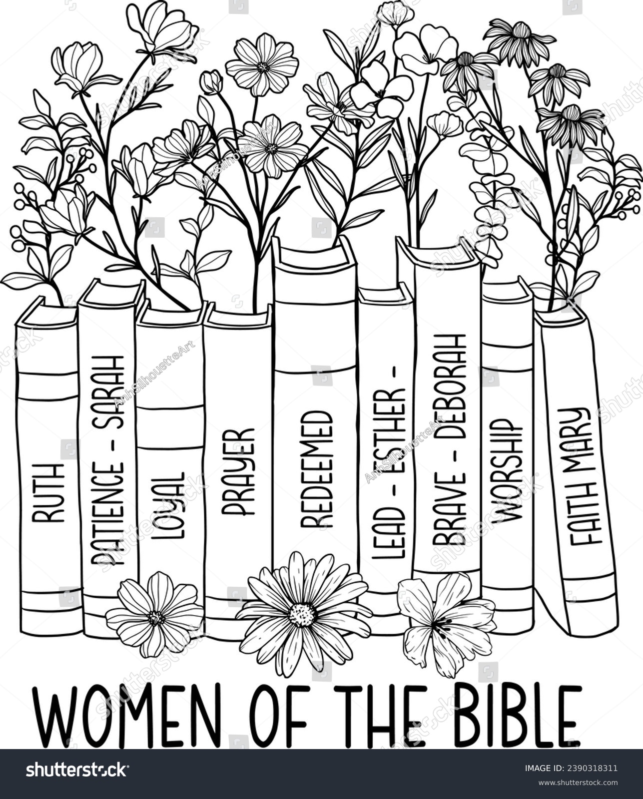 SVG of Women of the Bible, Floral Book, Religious Quote, Mental Health, Hand Drawn Books, Christian, Jesus Bible Silhouette svg