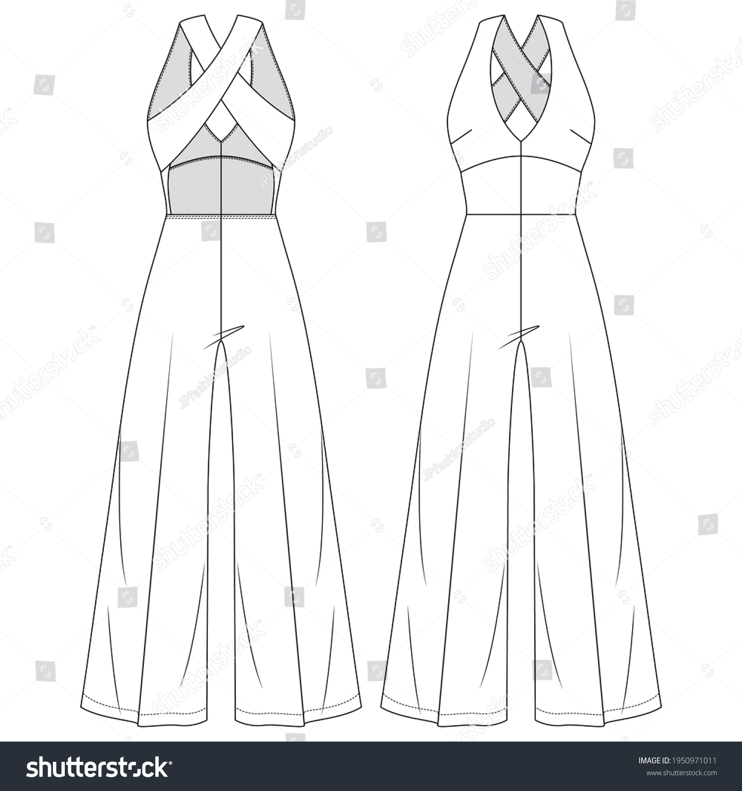 Women Open Back Jumpsuit Vector Fashion Stock Vector (Royalty Free ...
