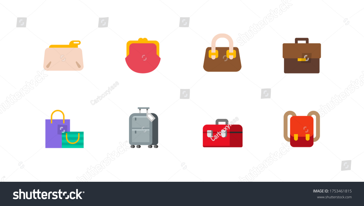 SVG of Women's fashion bags set. Isolated bags, backpack, travel luggage, suitcase, shopping bag vector icons collection svg