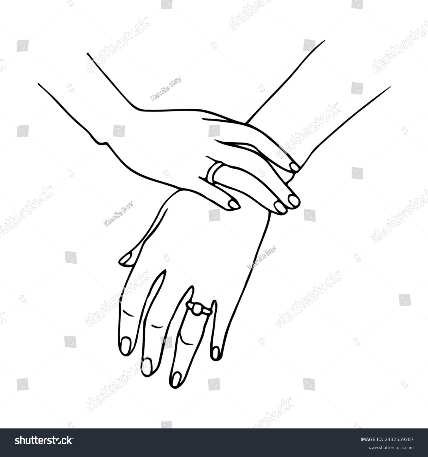 SVG of women's graceful hands with rings on the ring fingers. hands of the bride sketch svg